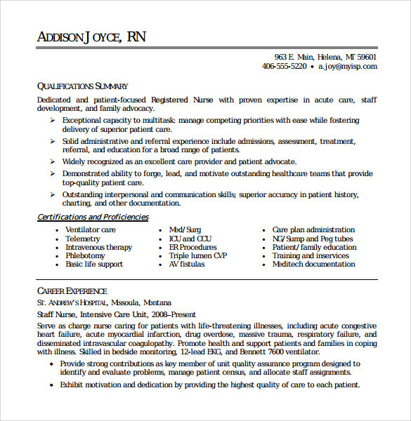 Free Resume Samples for Registered Nurse Free 7 Sample Registered Nurse Resume Templates In Pdf