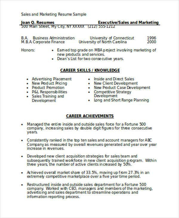 Free Resume Samples for Sales and Marketing Marketing Resume format Template 7 Free Word Pdf