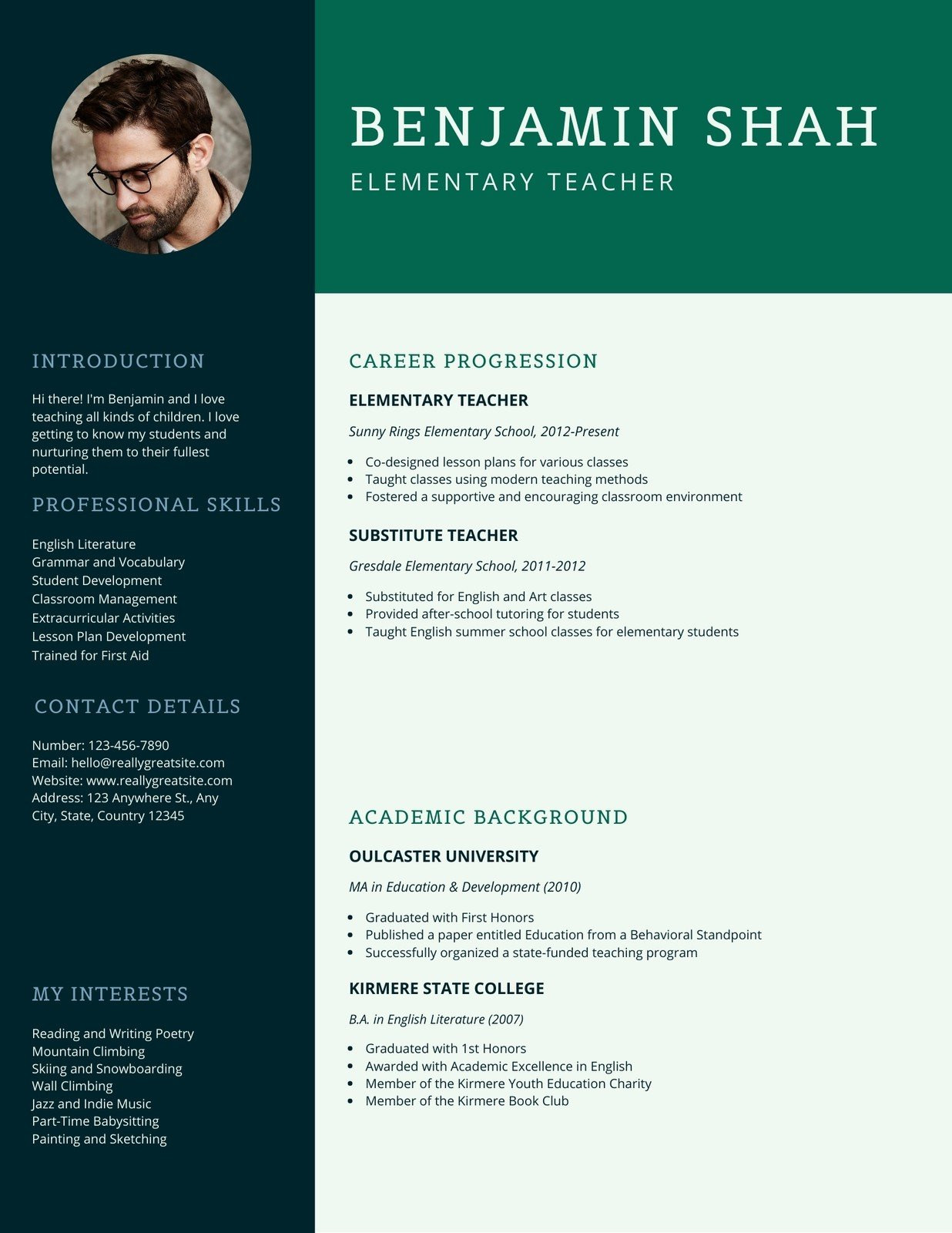 Free Sample Resume for Elementary School Teachers Blue and Green Simple Teacher Resume – Templates by Canva