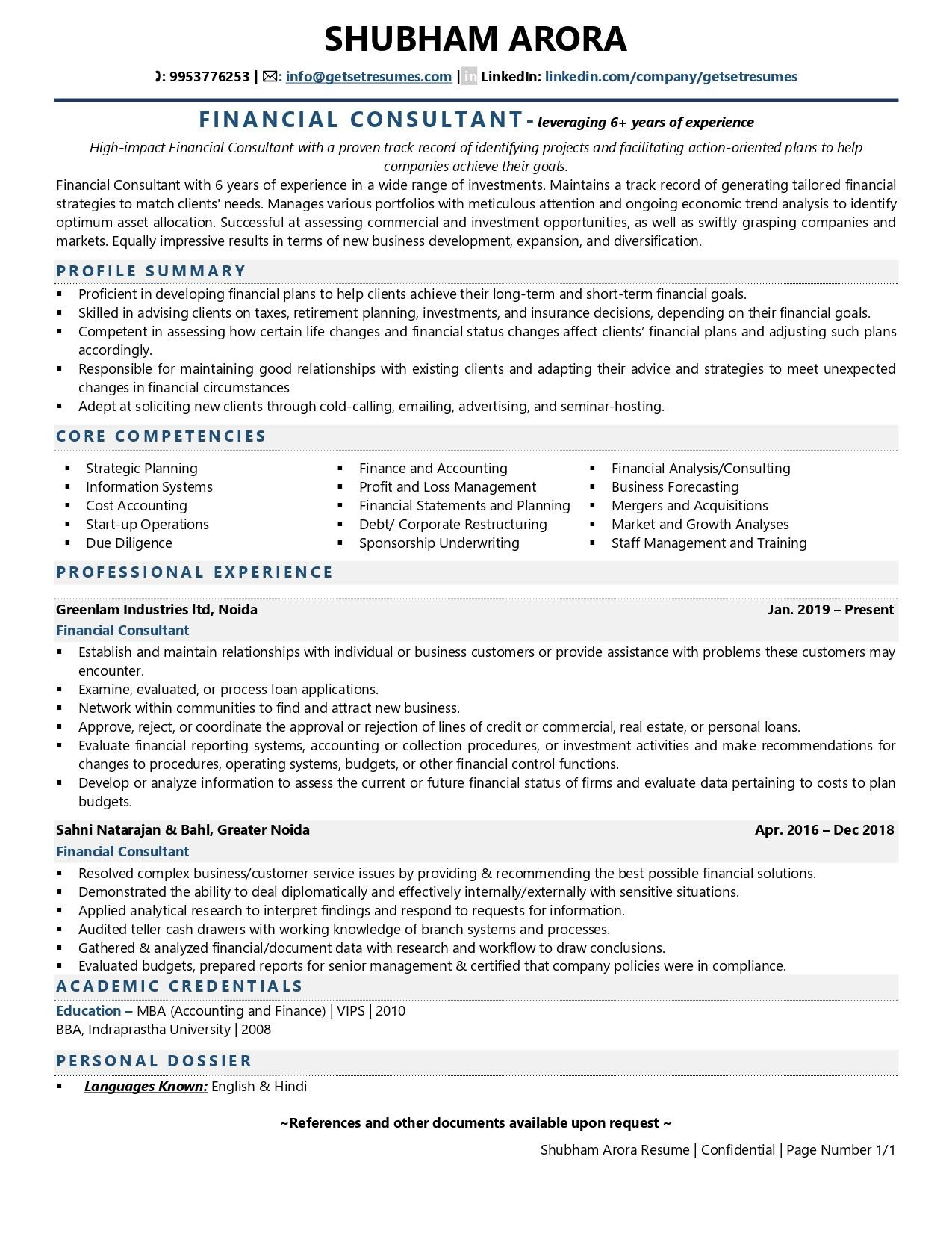 Free Sample Resume for Financial Advisor Financial Consultant Resume Examples & Template (with Job Winning …
