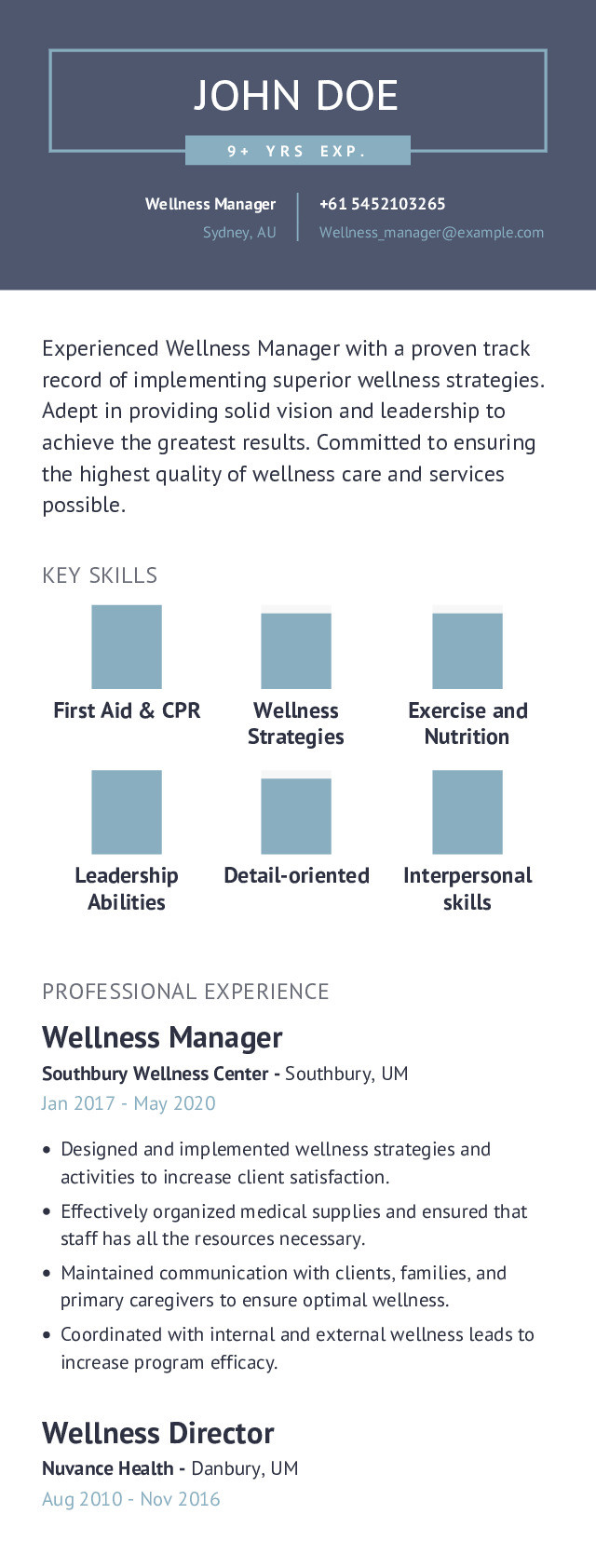 Holistic Wellness Medical Director Specialist Sample Resume Wellness Manager Resume Example with Content Sample Craftmycv