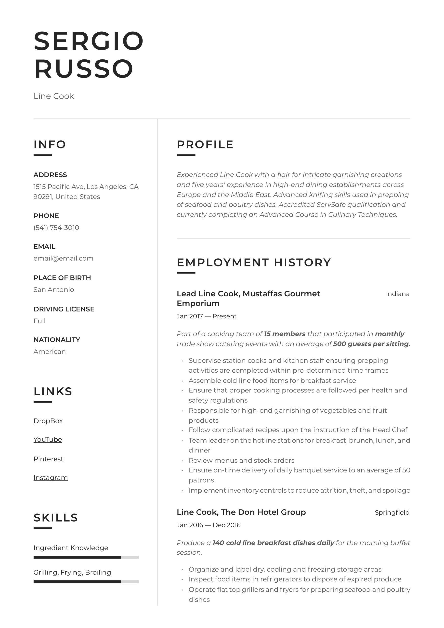 Home Cooking Experience On Resume Sample Line Cook Resume & Writing Guide  12 Resume Examples 2020