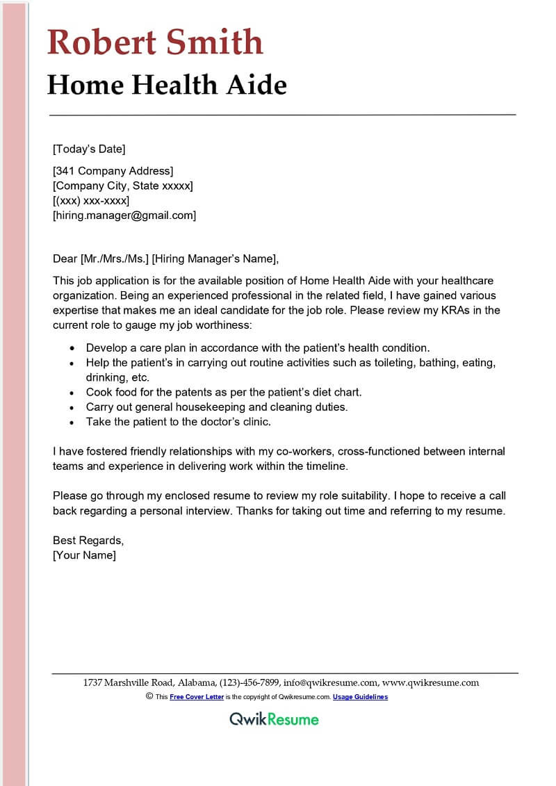 Home Health Aide Resume or Cover Letter Samples Home Health Aide Cover Letter Examples – Qwikresume