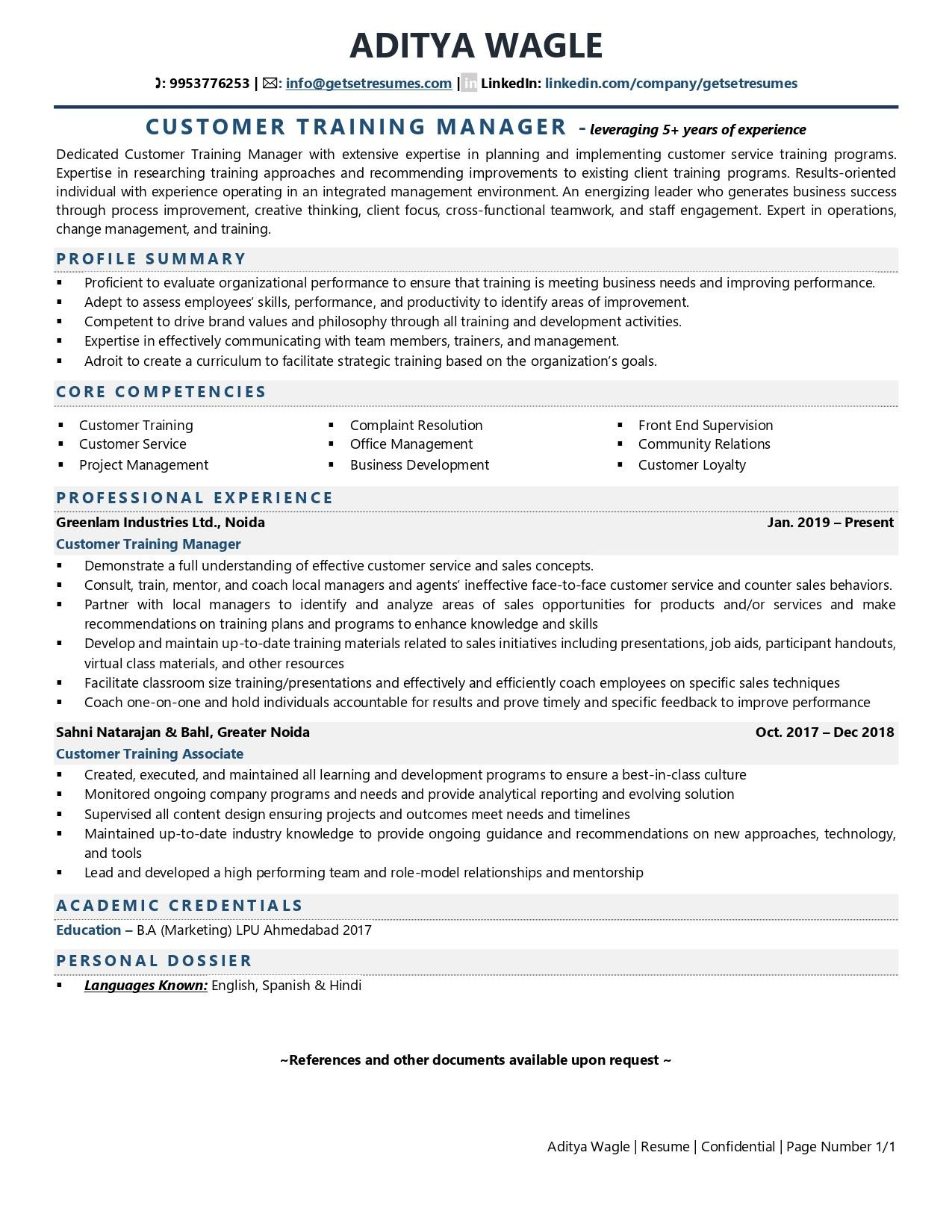 Learning and Development Manager Resume Sample Customer Training Manager Resume Examples & Template (with Job …