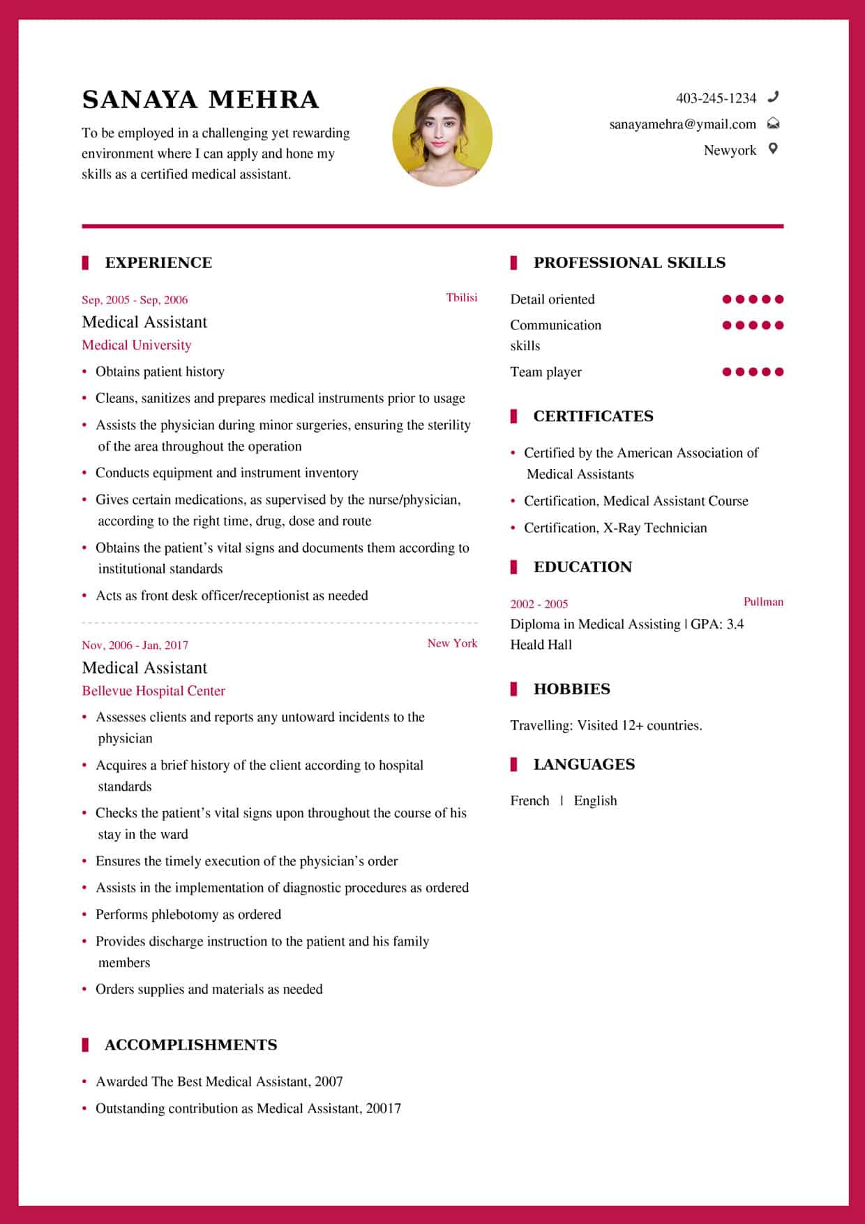 Medical assistant Sample Resumes Templets Free Medical assistant Resume Sample – My Resume format – Free Resume …