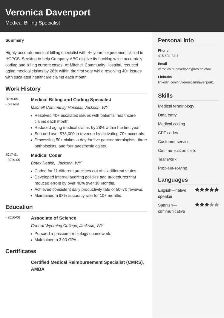 Medical Billing and Coding Resume Objective Samples Medical Billing Resumeâjob Description, Objective, Sample