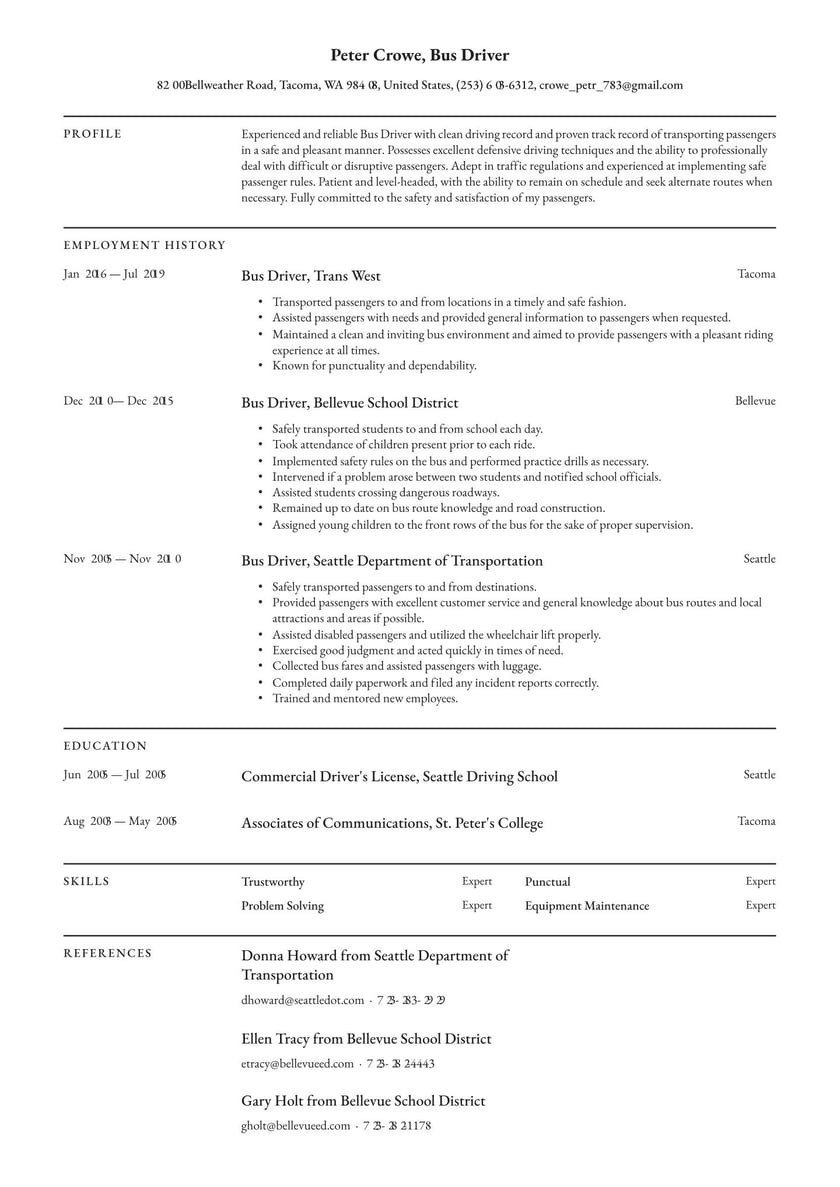 New Truck Driver Resume Sample Canada Bus Driver Resume Example & Writing Guide Â· Resume.io