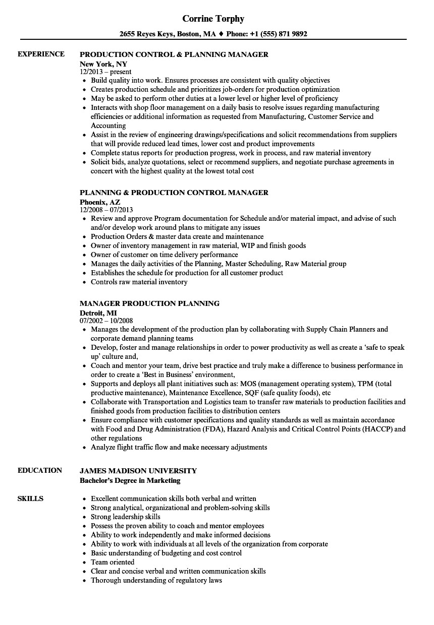 Production Planning and Control Engineer Resume Samples Manager Production Planning Resume Samples