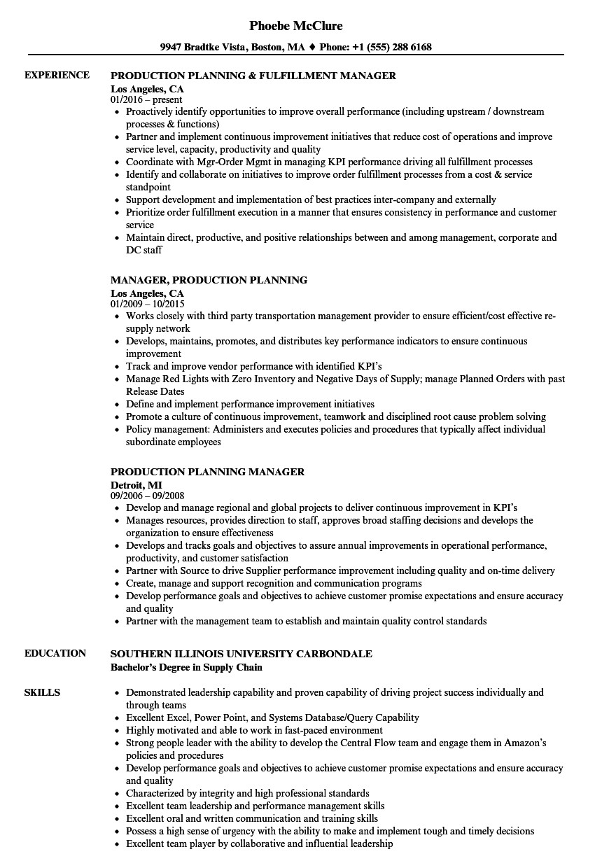 Production Planning and Control Engineer Resume Samples Manufacturing Planner Resume Skills February 2021