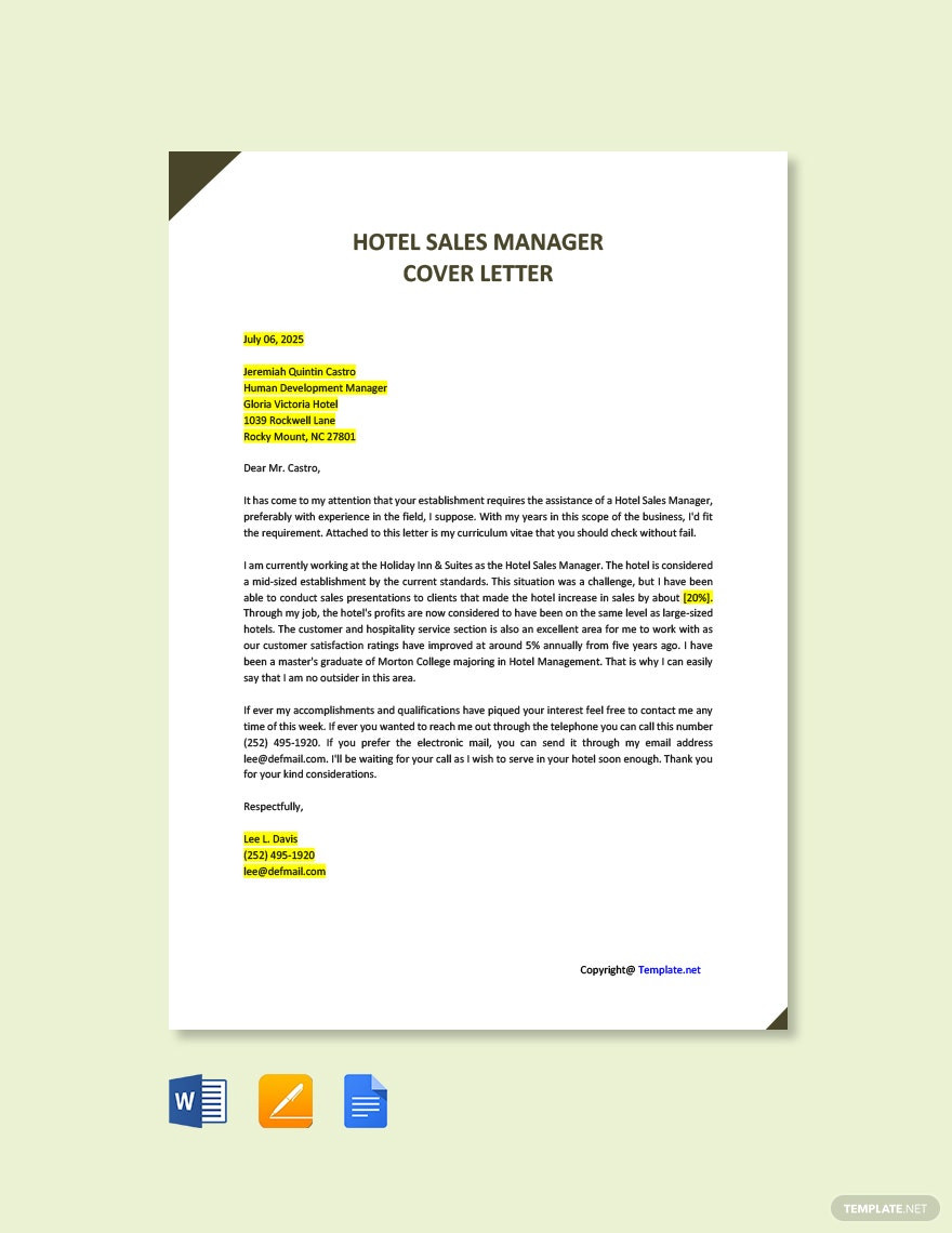 Remote Resort Caretaker Resume Cover Letter Sample Example Hotel Manager Cover Letter Templates – format, Free, Download …