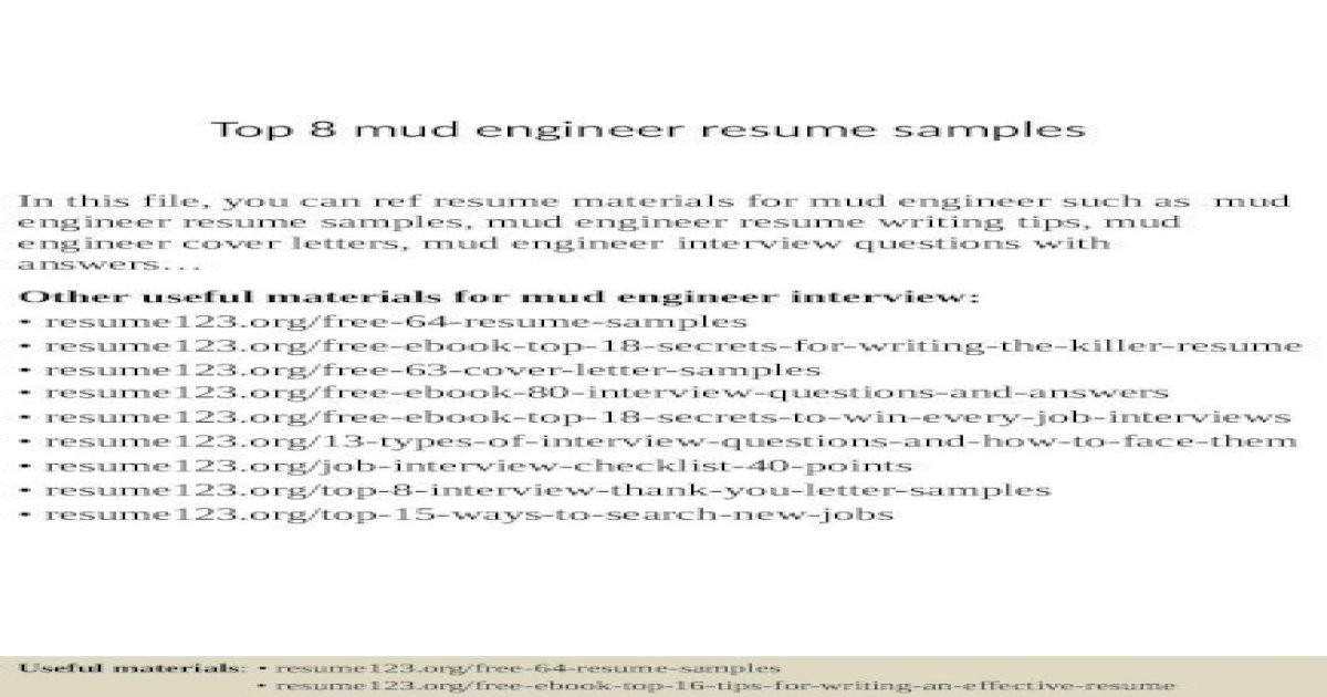 Resume 123 org Free 64 Resume Samples top 8 Mud Engineer Resume Samples [pptx Powerpoint]