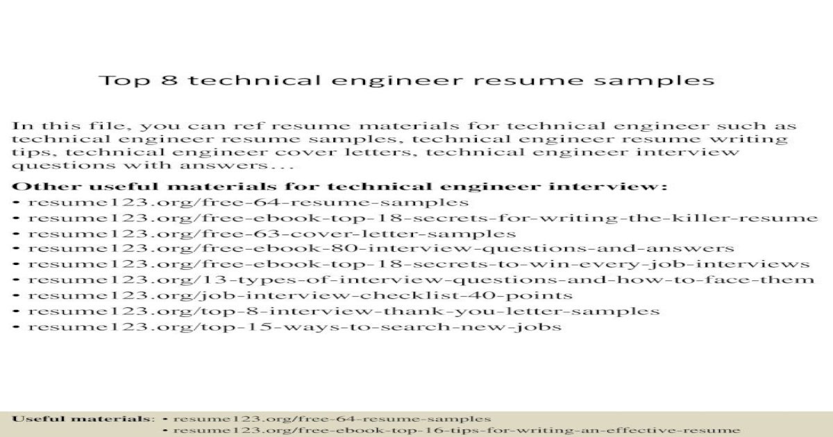 Resume 123 org Free 64 Resume Samples top 8 Technical Engineer Resume Samples [pdf Document]