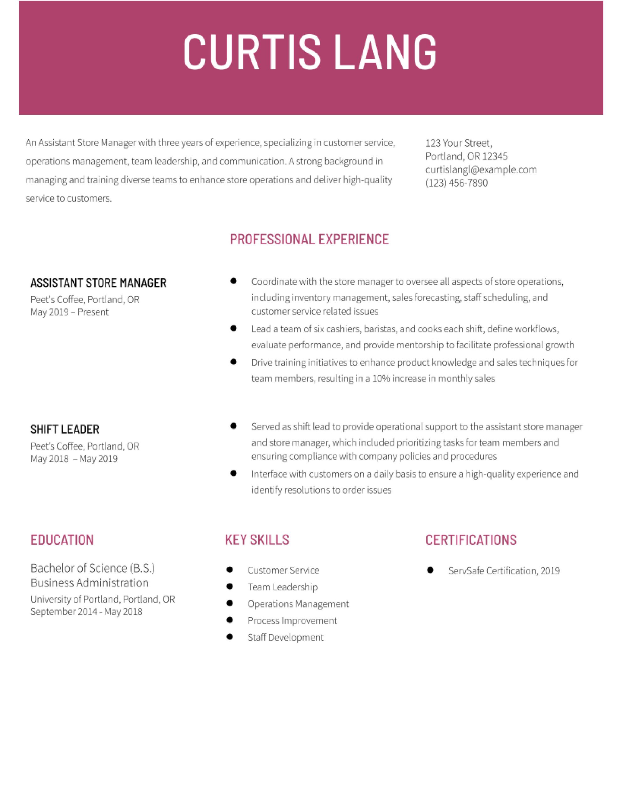 Resume Sample for Convenience Store Shift Manager assistant Store Manager Resume Examples In 2022 – Resumebuilder.com