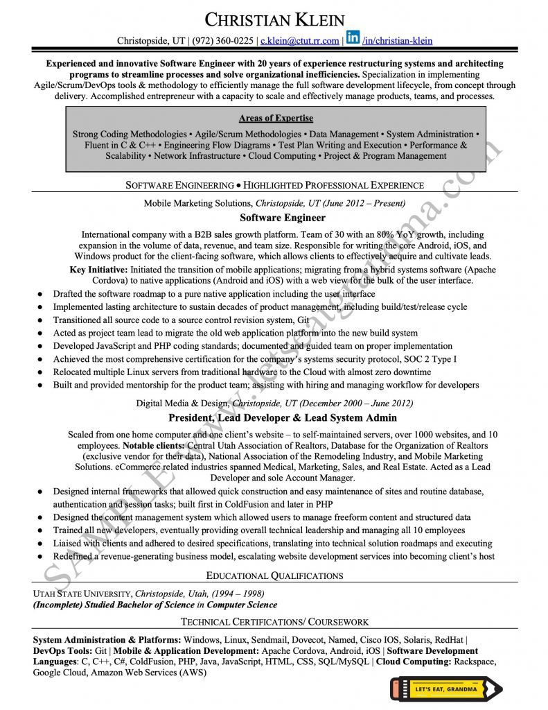 Resume Sample Many Years software Engineer software Engineer Resume Sample (with Tips) Let’s Eat, Grandma