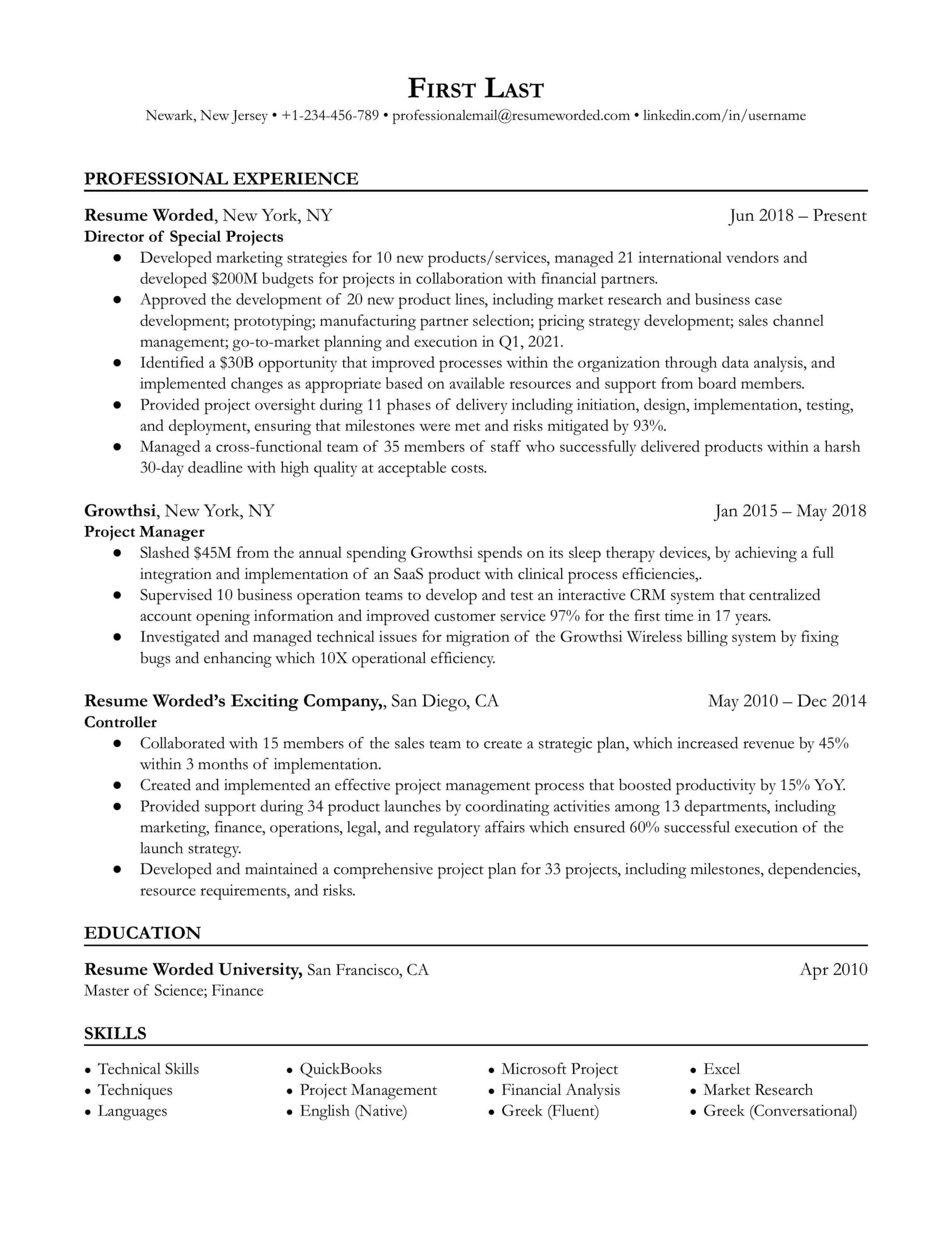Resume Sample Member Of A Launch Group Director Of Special Projects Resume Example for 2022 Resume Worded