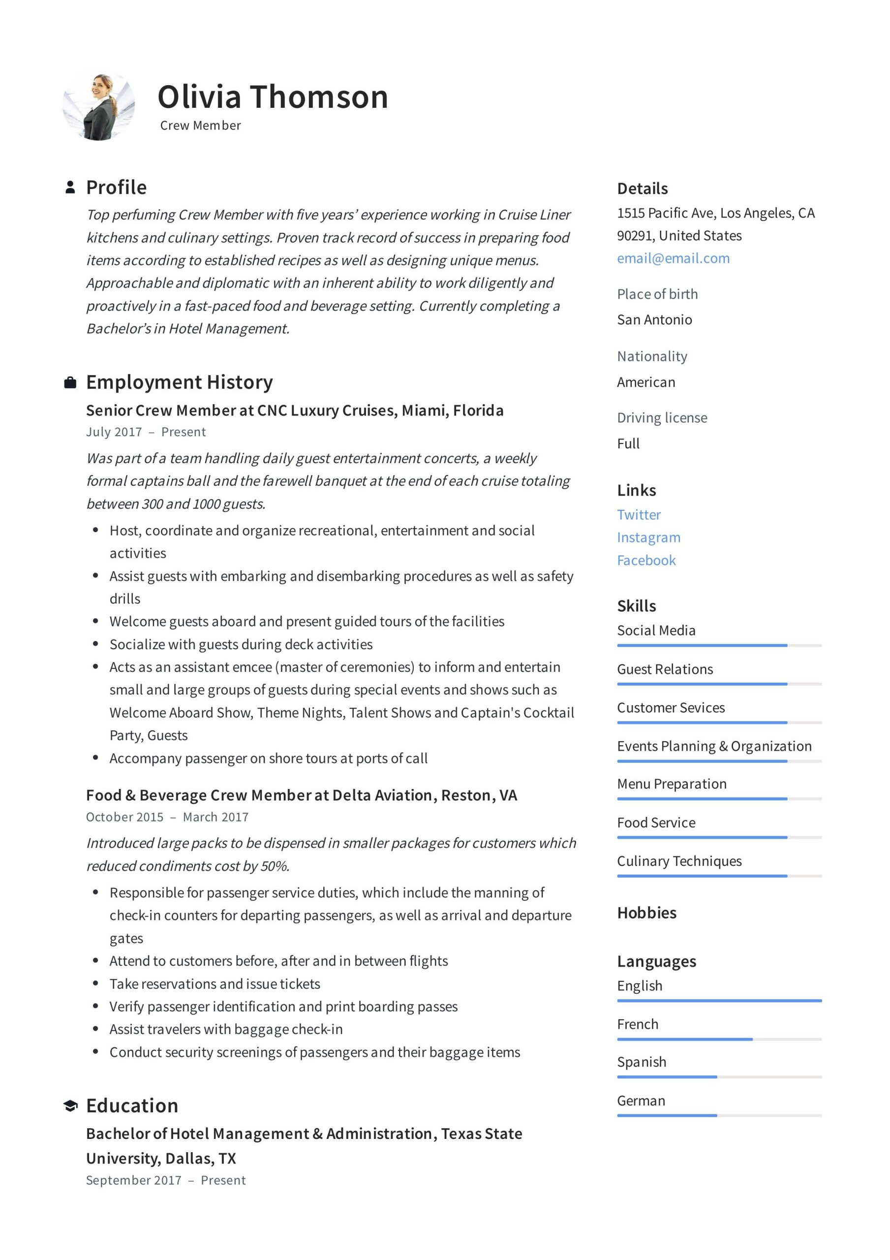 Resume Skills Sample for Service Crew Pin On Crew Member Resume Examples