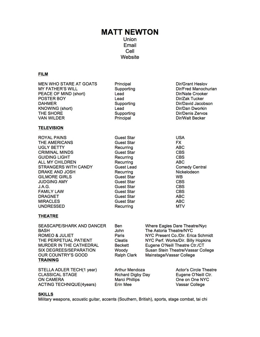 Sample Acting Resume with Agency Listing How to format An Acting Resume â Mn Acting Studio