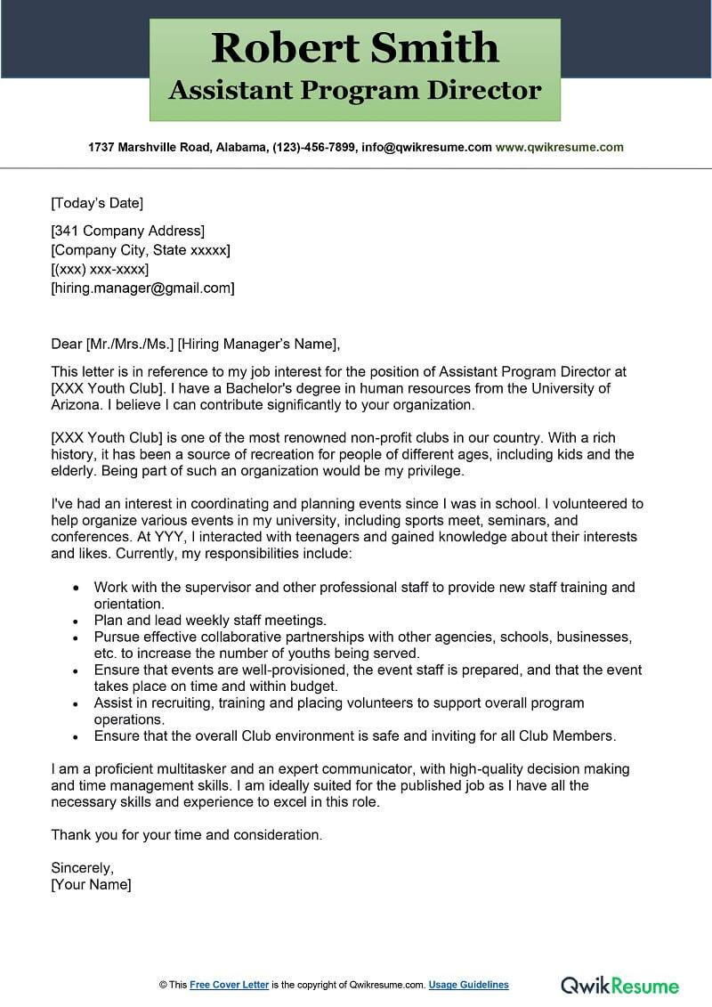 Sample Cover Letter for Resume for Children S Director assistant Program Director Cover Letter Examples – Qwikresume