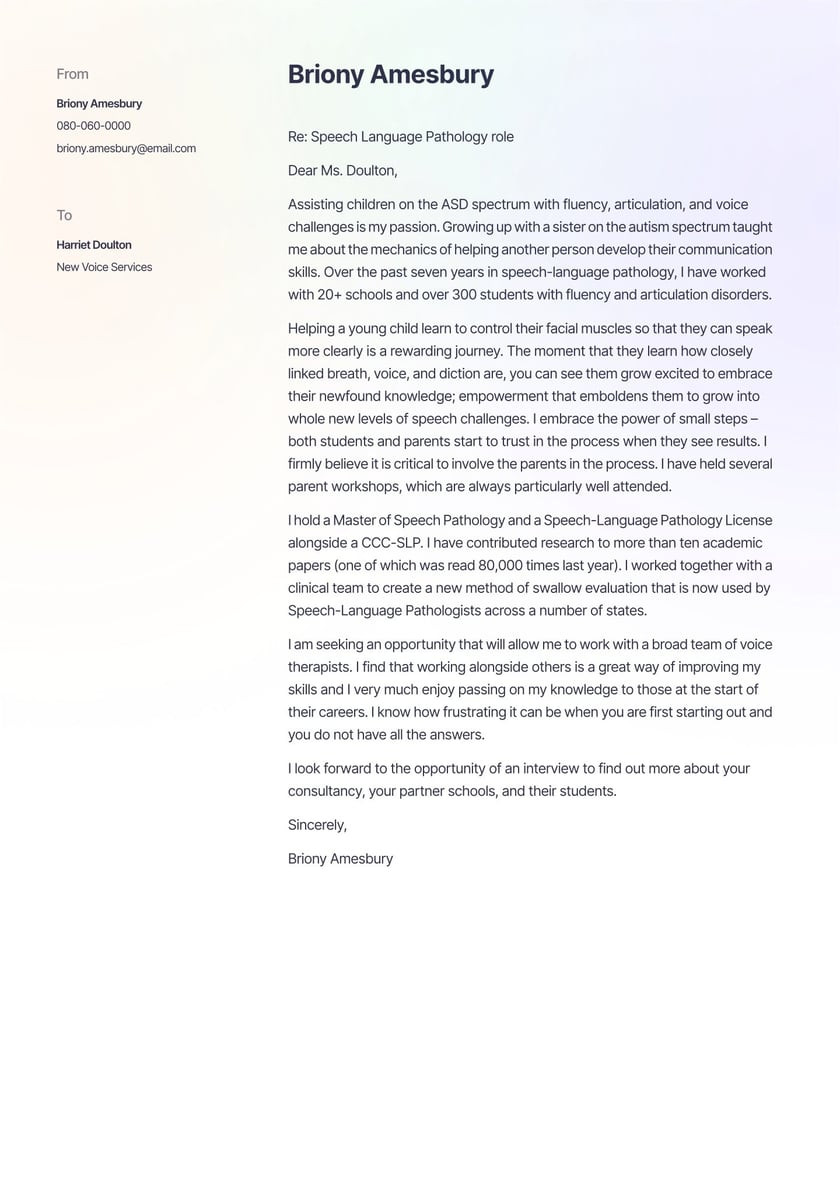 Sample Cover Letter for Resume for Speech Language Pathologist Speech-language Pathology Cover Letter Examples & Expert Tips [free]