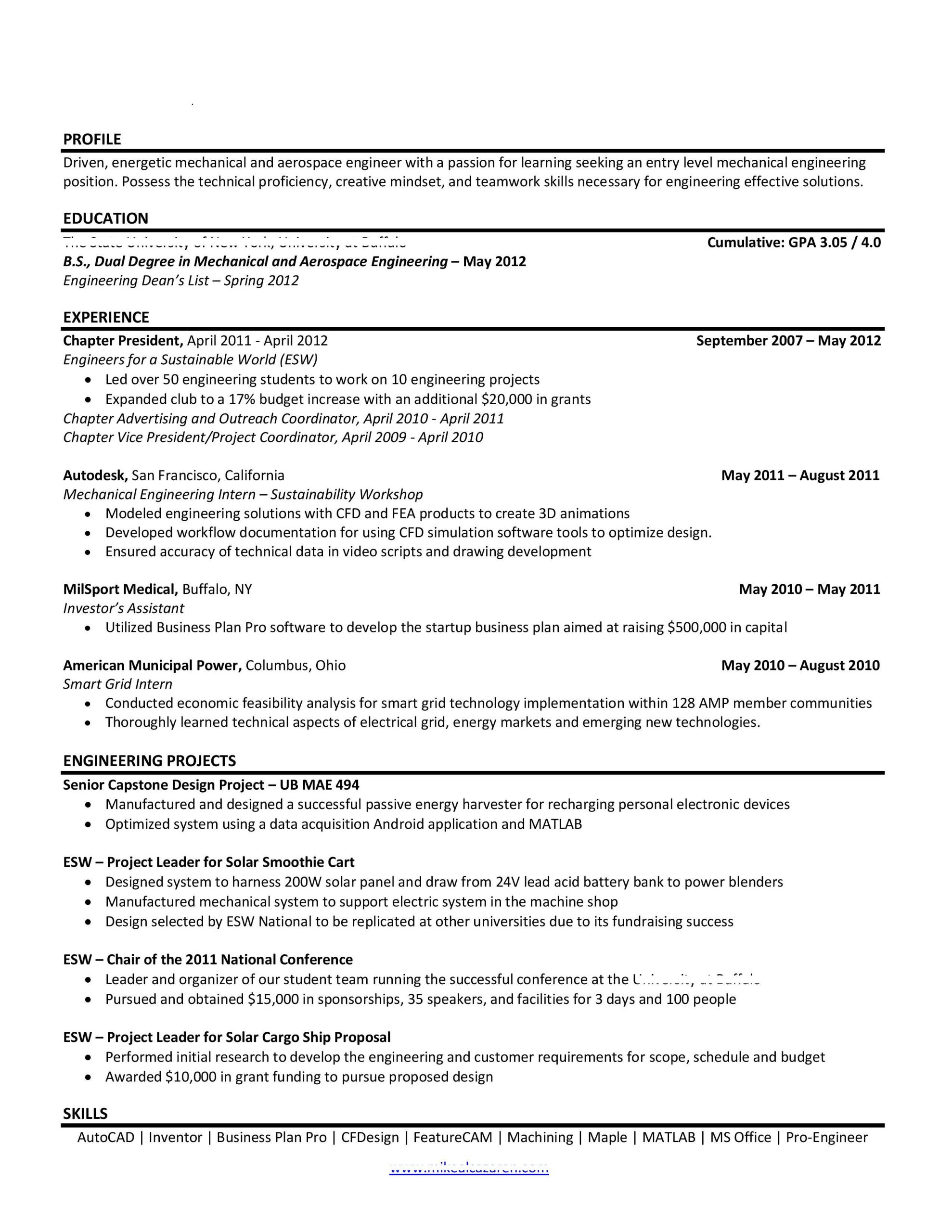 Sample Entry Level Aerospace Engineer Resume Mechanical/aerospace Engineering Resume (new Grad). Any Tips for …