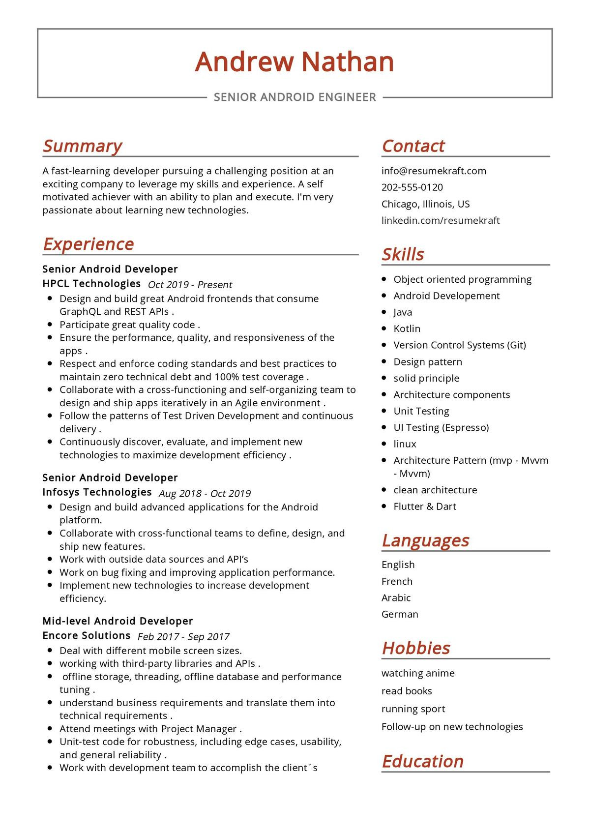Sample Entry Level android Developer Resume Senior android Engineer Resume Sample 2022 Writing Tips …