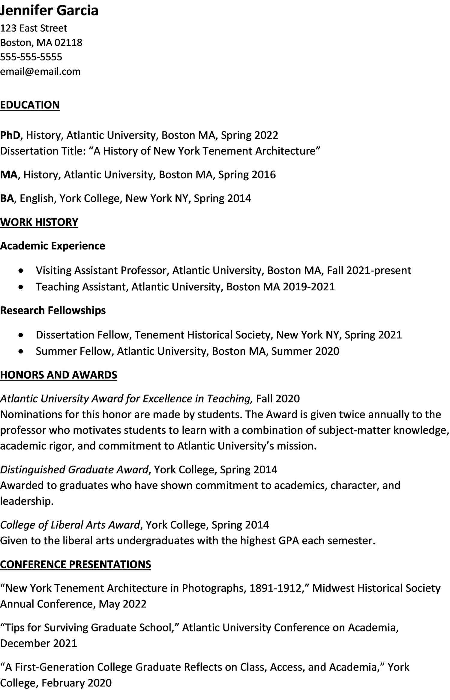 Sample Honors and Awards On Resume Curriculum Vitae (cv) Template and Writing Tips
