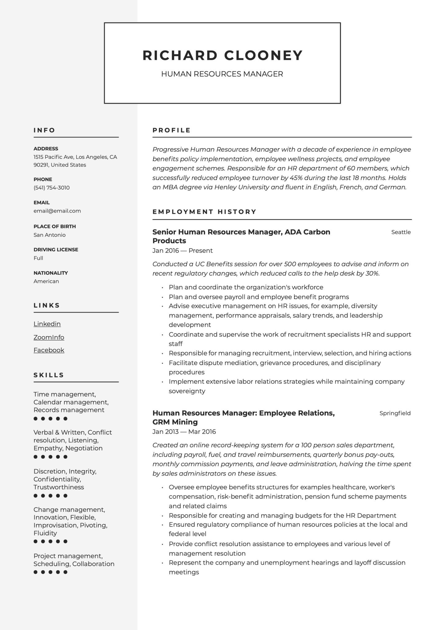 Sample Hr Manager Resume Employee Relations 17 Human Resources Manager Resumes & Guide 2020