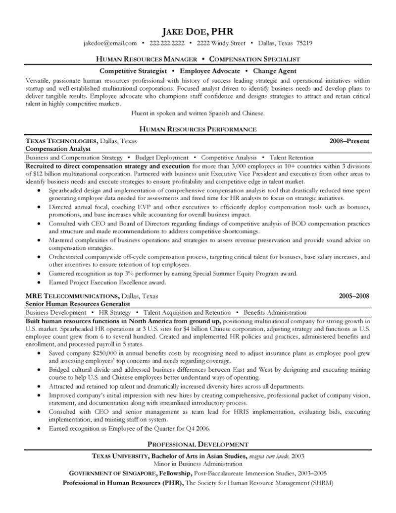 Sample Hr Resume Coming From Photographer Hr Manager and Compensation Specialist Resume