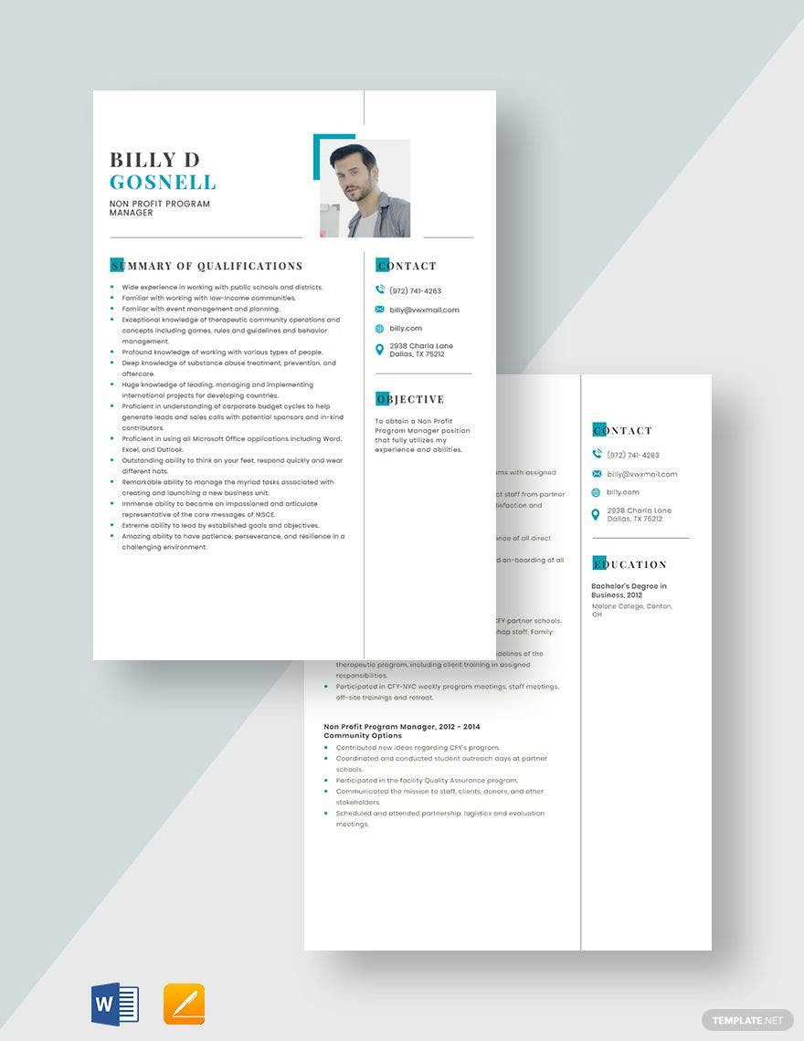 Sample Non Profit Environmental Program Officer Resume Non Profit Program Manager Resume Template – Word, Apple Pages …