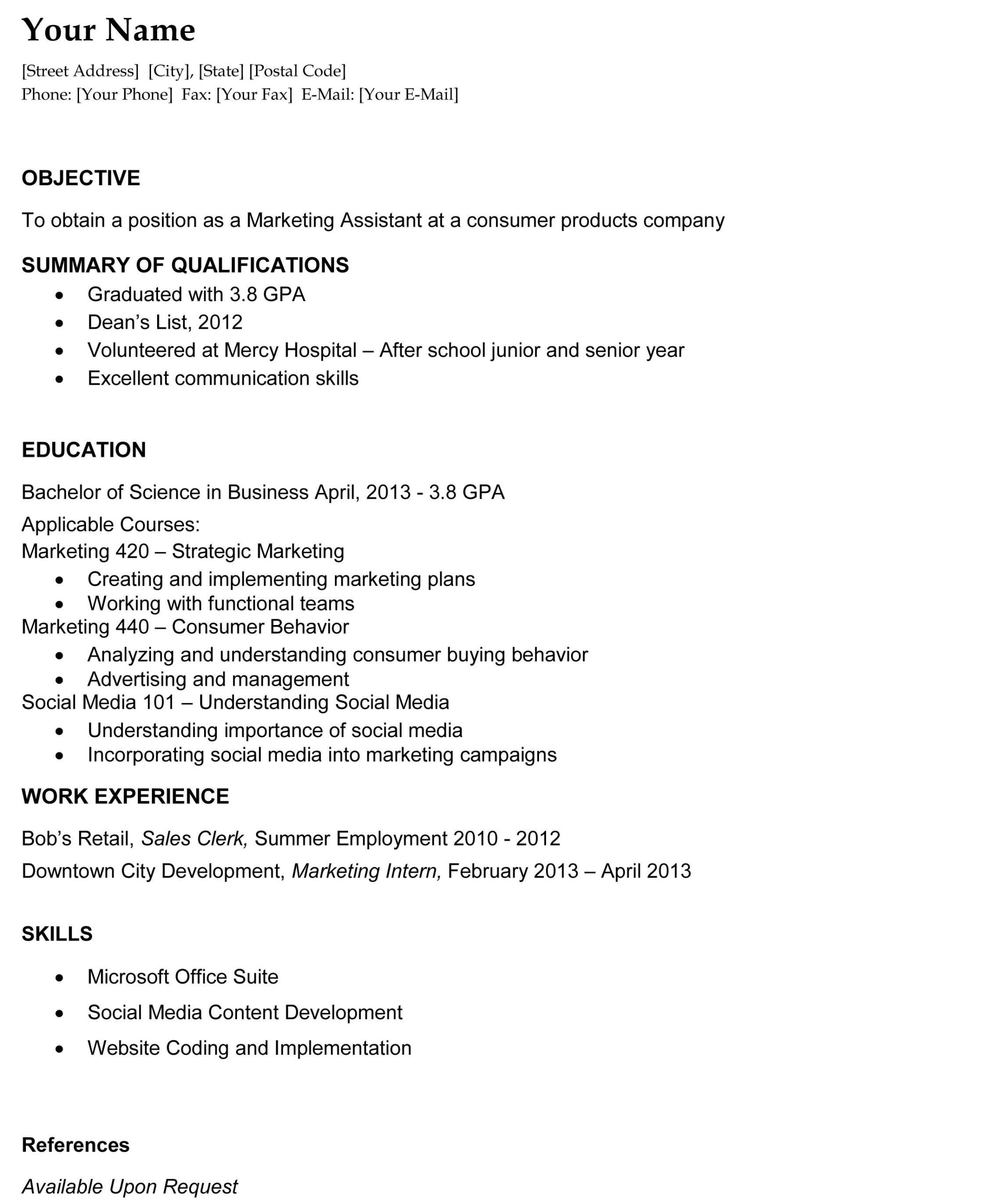 Sample Objective Statement for College Resume College Resume Template – Http://www.jobresume.website/college …