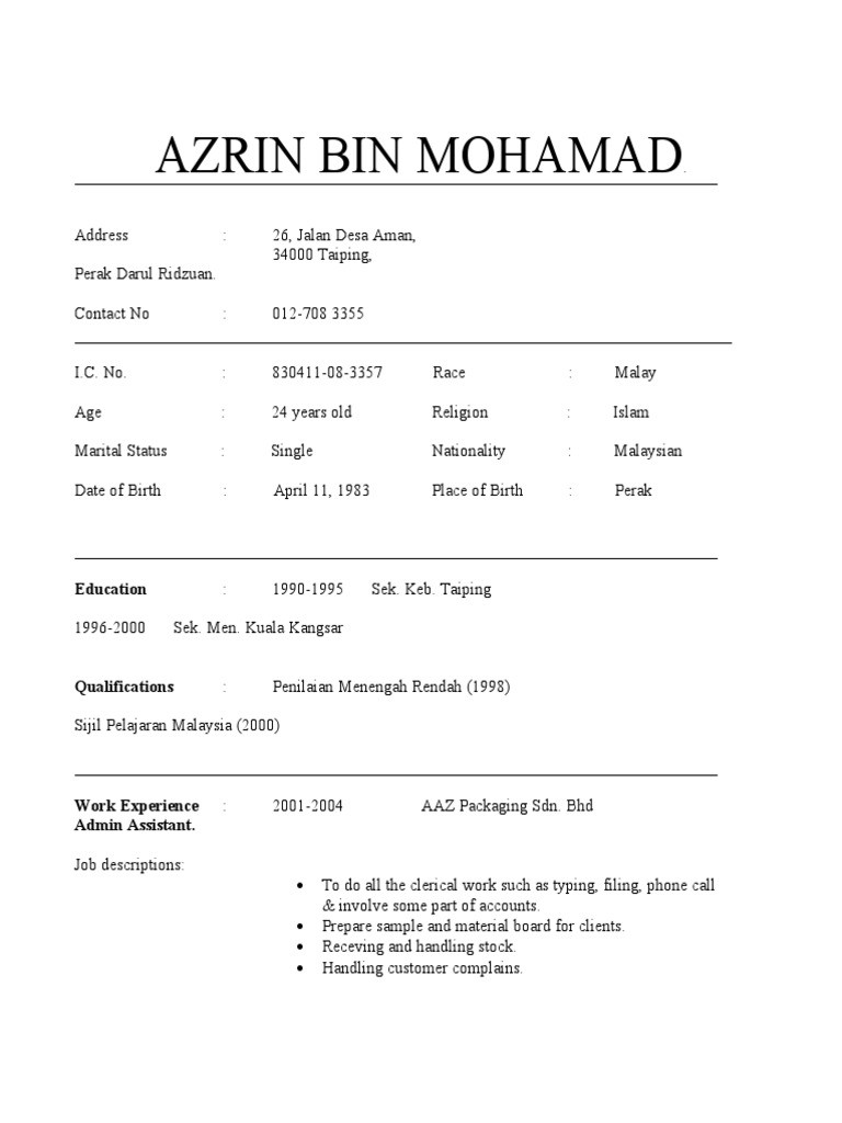 Sample Of A Good Resume In Malaysia Resume-sample Spm Pdf Malaysia Business