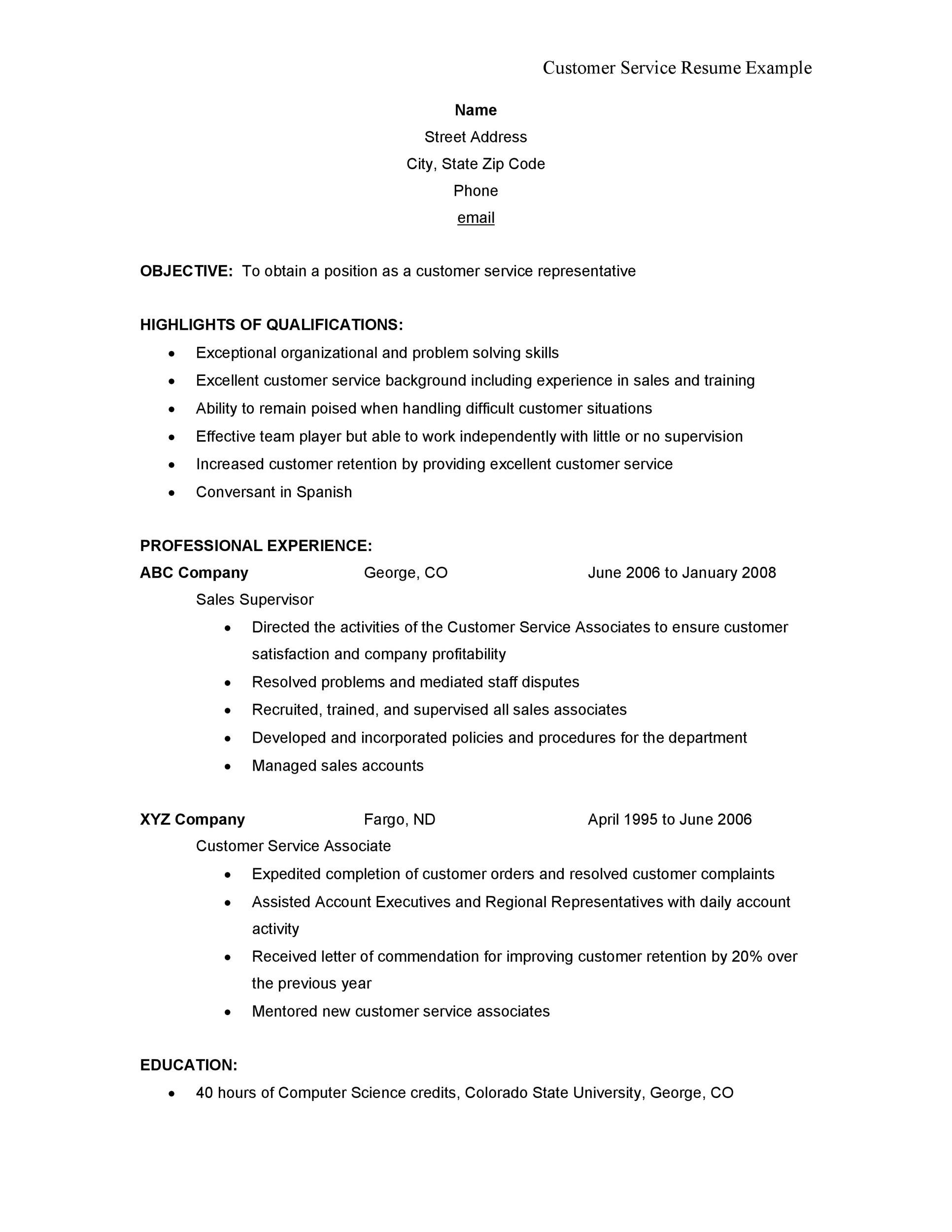 Sample Of A Great Customer Service Resume 30lancarrezekiq Customer Service Resume Examples á Templatelab