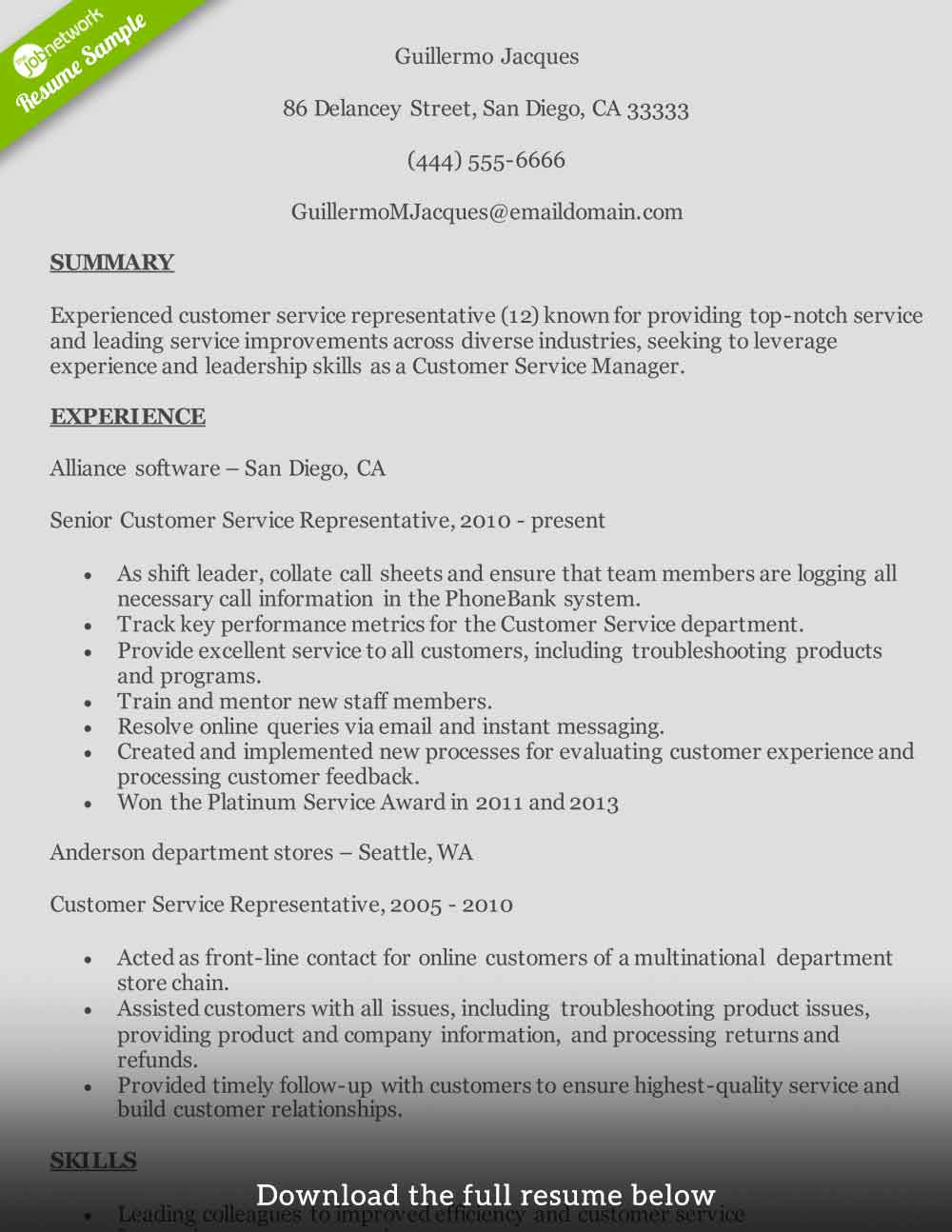 Sample Of A Great Customer Service Resume Customer Service Resume -how to Write the Perfect One (examples)