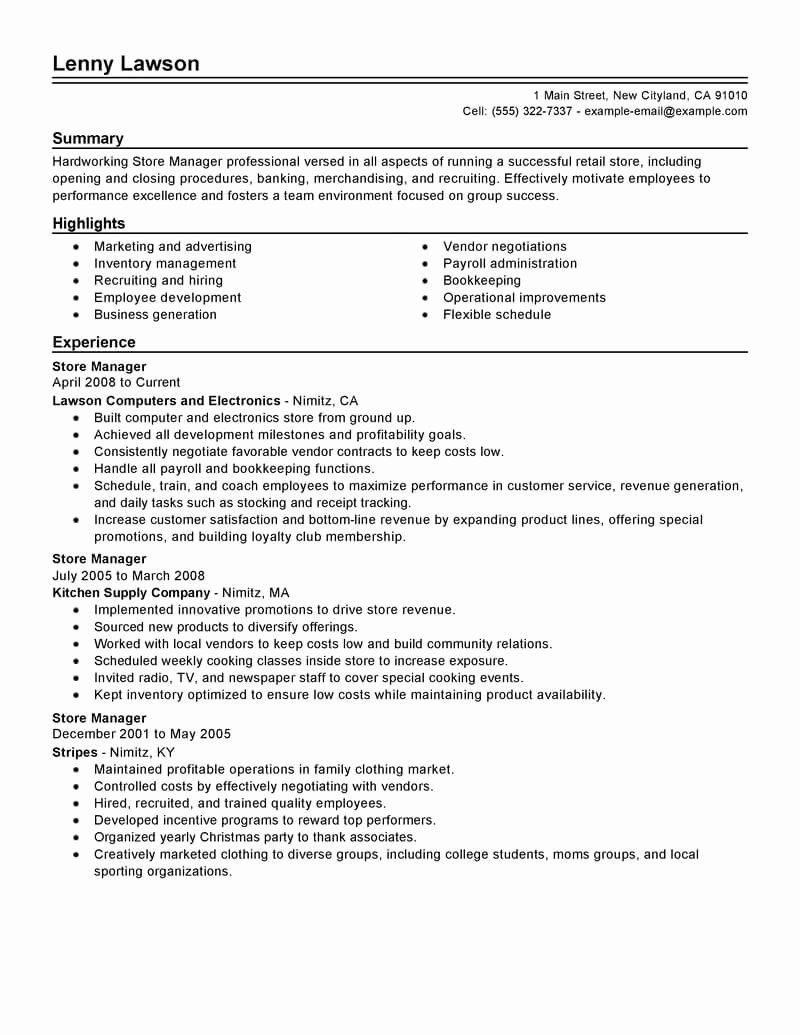 Sample Of Management Skills On A Resume Retail Management Resume Example Best Of Best Store Manager Resume …