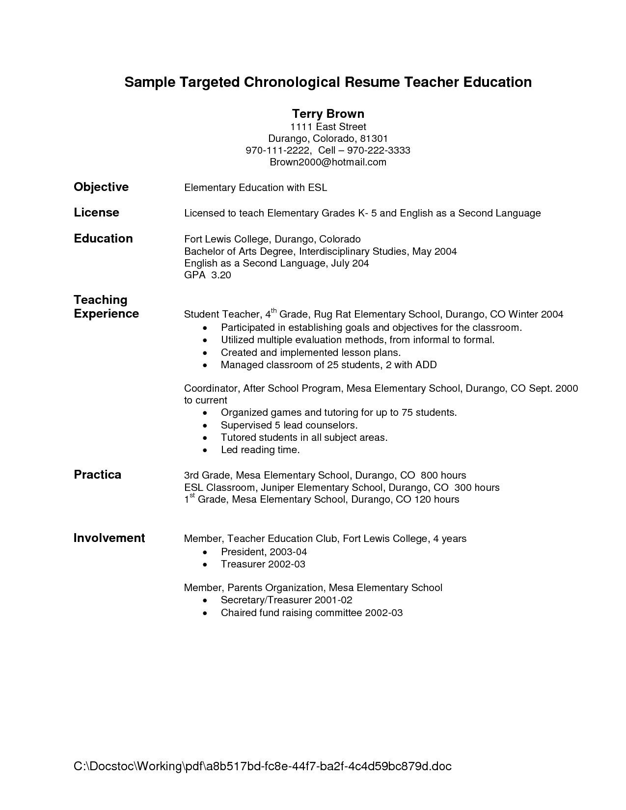 Sample Resume Examples Of Pdr Objectives Pin On School Ideas