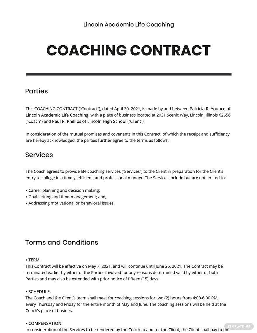 Sample Resume Executive Coaching Contract Template Coaching Templates Pages – Design, Free, Download Template.net