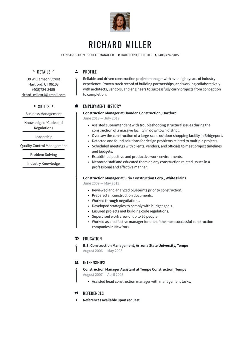 Sample Resume Experience In New Construction at University Construction Project Manager Resume Examples & Writing Tips 2022 (free