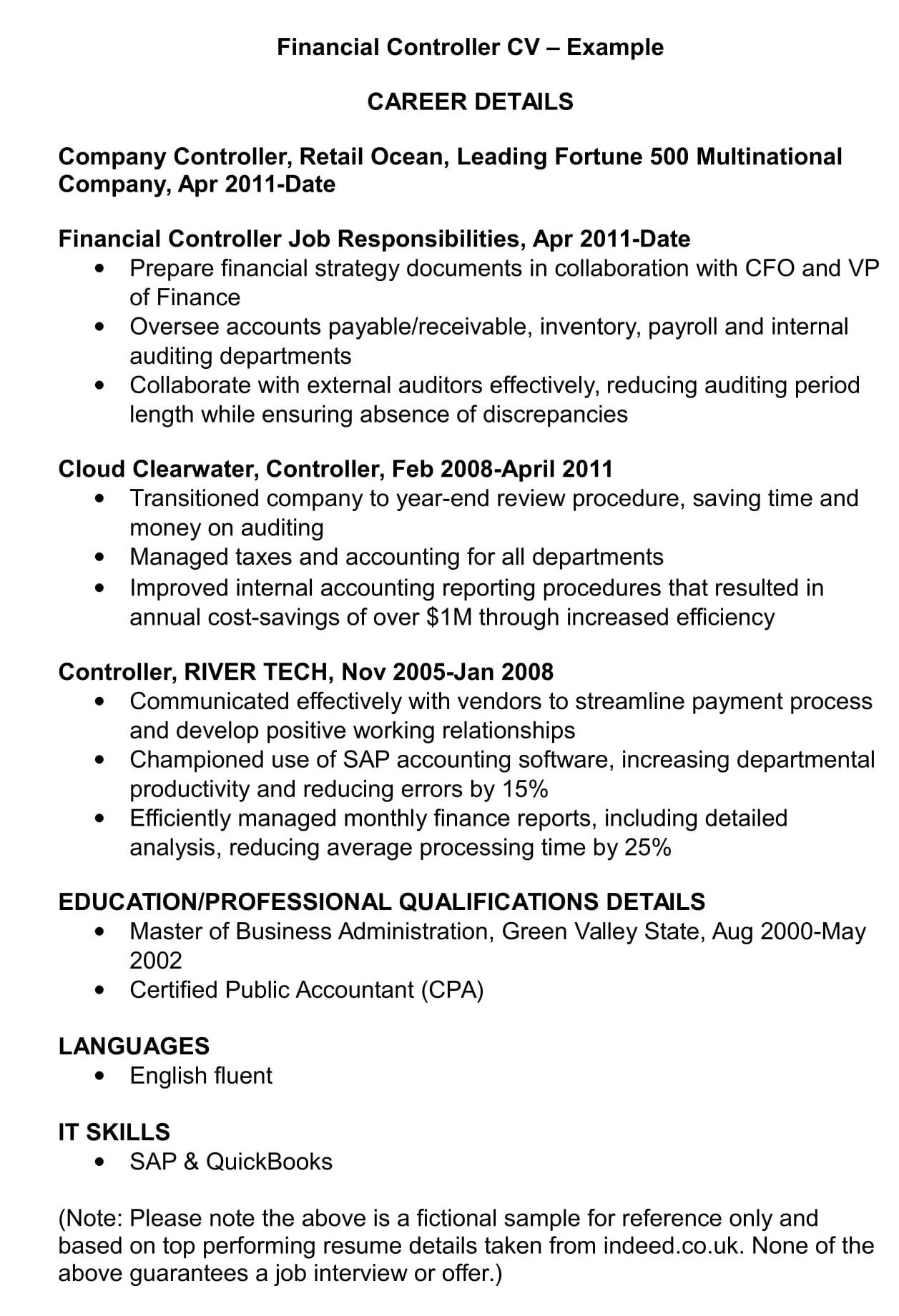 Sample Resume for Accounting Position Indeed Finanzcontroller Lebenslauf Vorlage Und Beispiele Renaix.com
