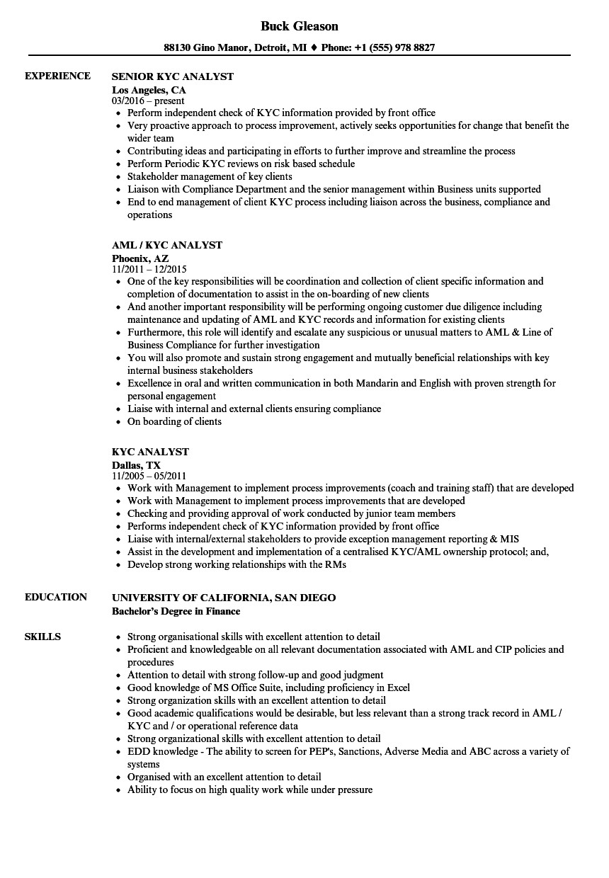 Sample Resume for Aml Kyc Analyst Awesome Aml Kyc Resume Template Addictips