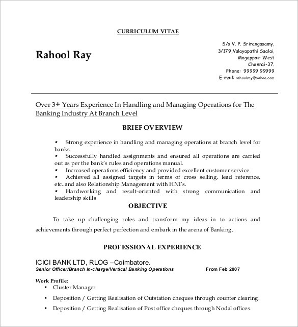 Sample Resume for Banking Operations Manager Free 9 Sample Operations Manager Resume Templates In Pdf