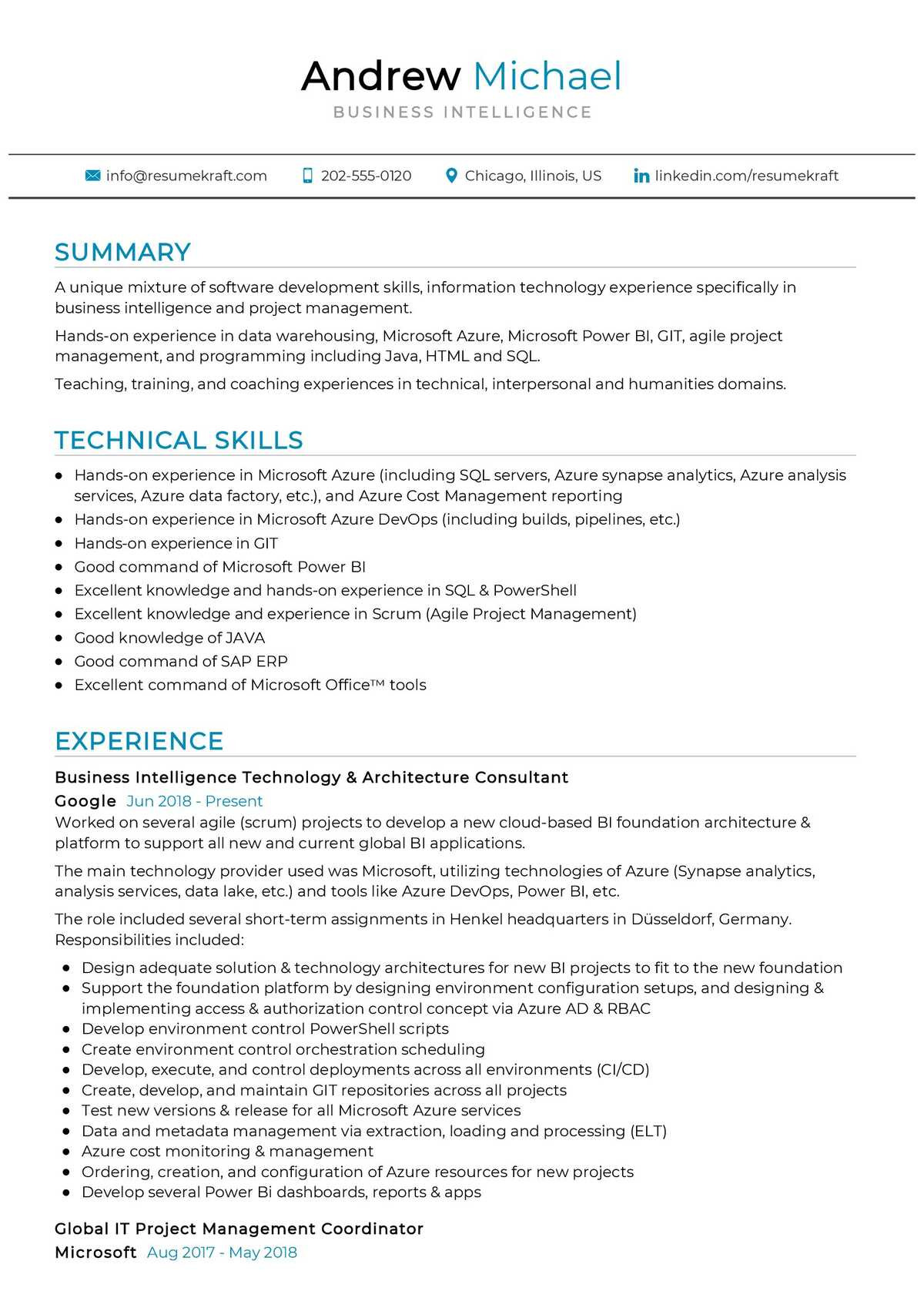 Sample Resume for Business Intelligence Project Manager Business Intelligence Resume Sample 2022 Writing Tips – Resumekraft