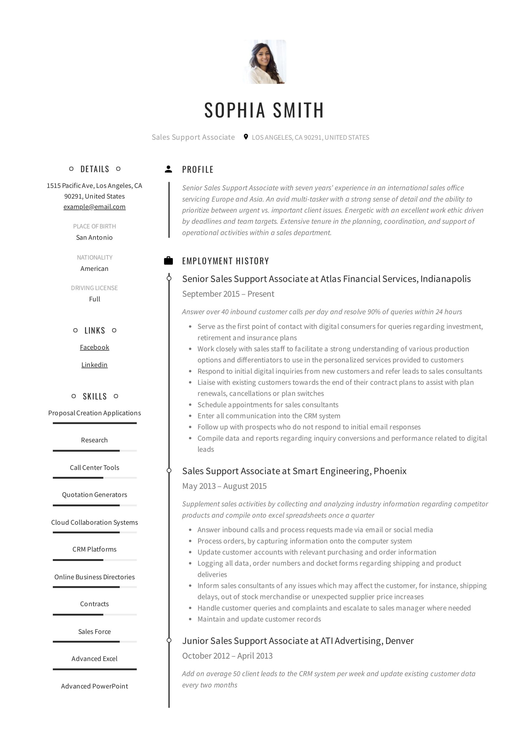 Sample Resume for Business Process associate Sales Support associate Resume & Guide  12 Resume Examples 2020