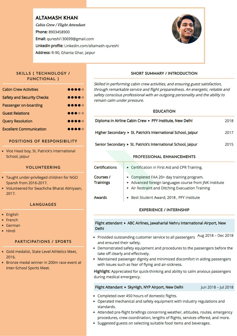 Sample Resume for Cabin Crew with Experience Sample Resume Of Cabin Crew with Template & Writing Guide Resumod.co