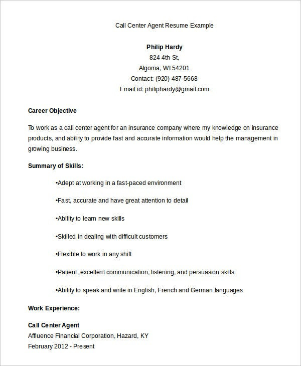 Sample Resume for Call Center Agent for First Timers Call Center Resume Template