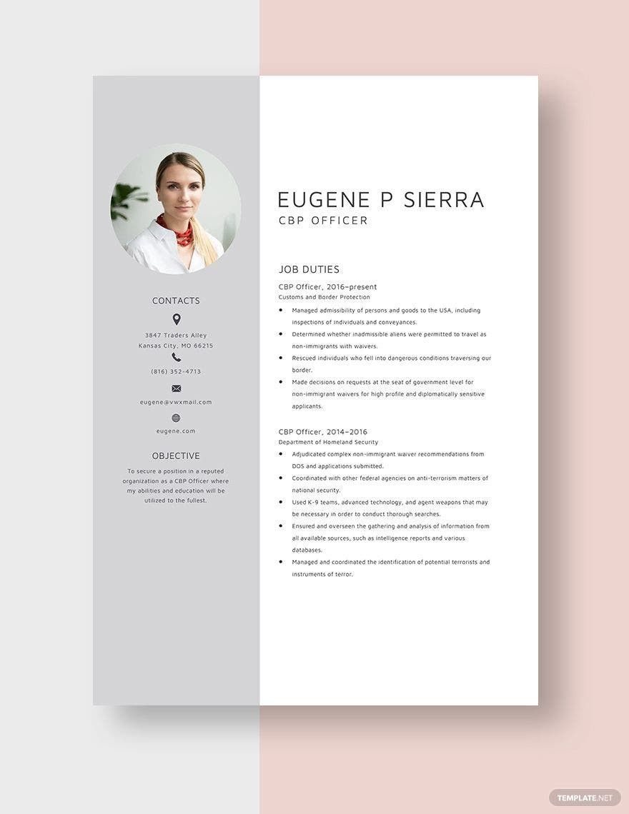 Sample Resume for Customs Administration Graduate Officer Resumes Templates – Design, Free, Download Template.net