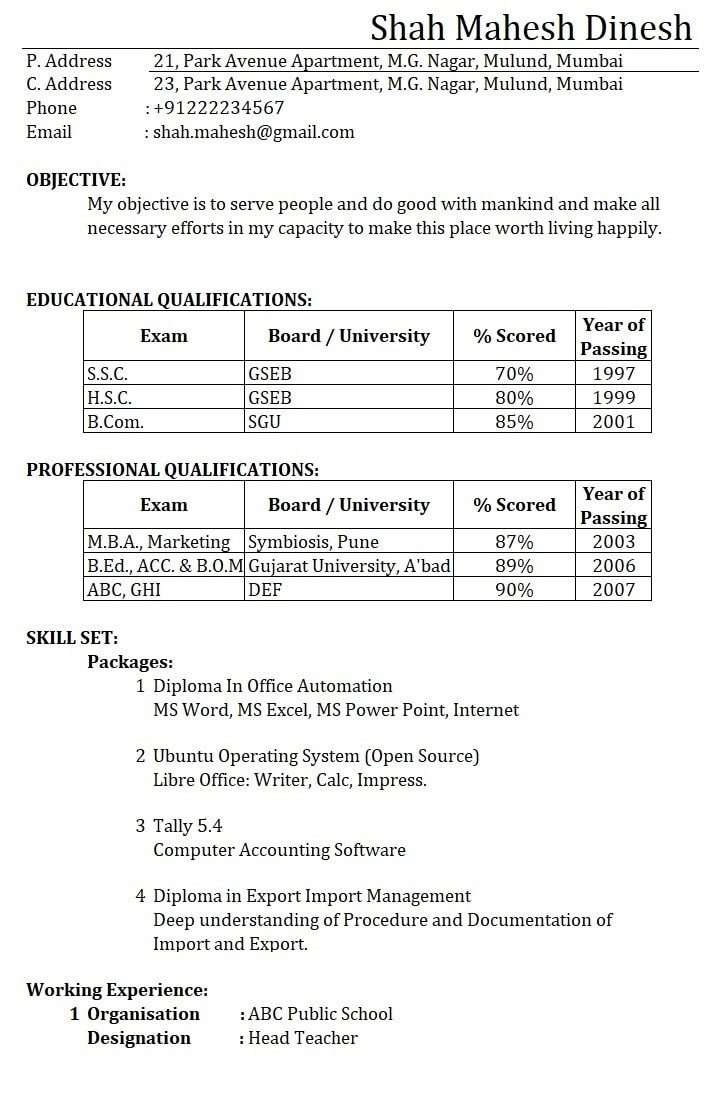 Sample Resume for Experienced In Excel Download Resume/cover Letter Excel Template – Exceldatapro
