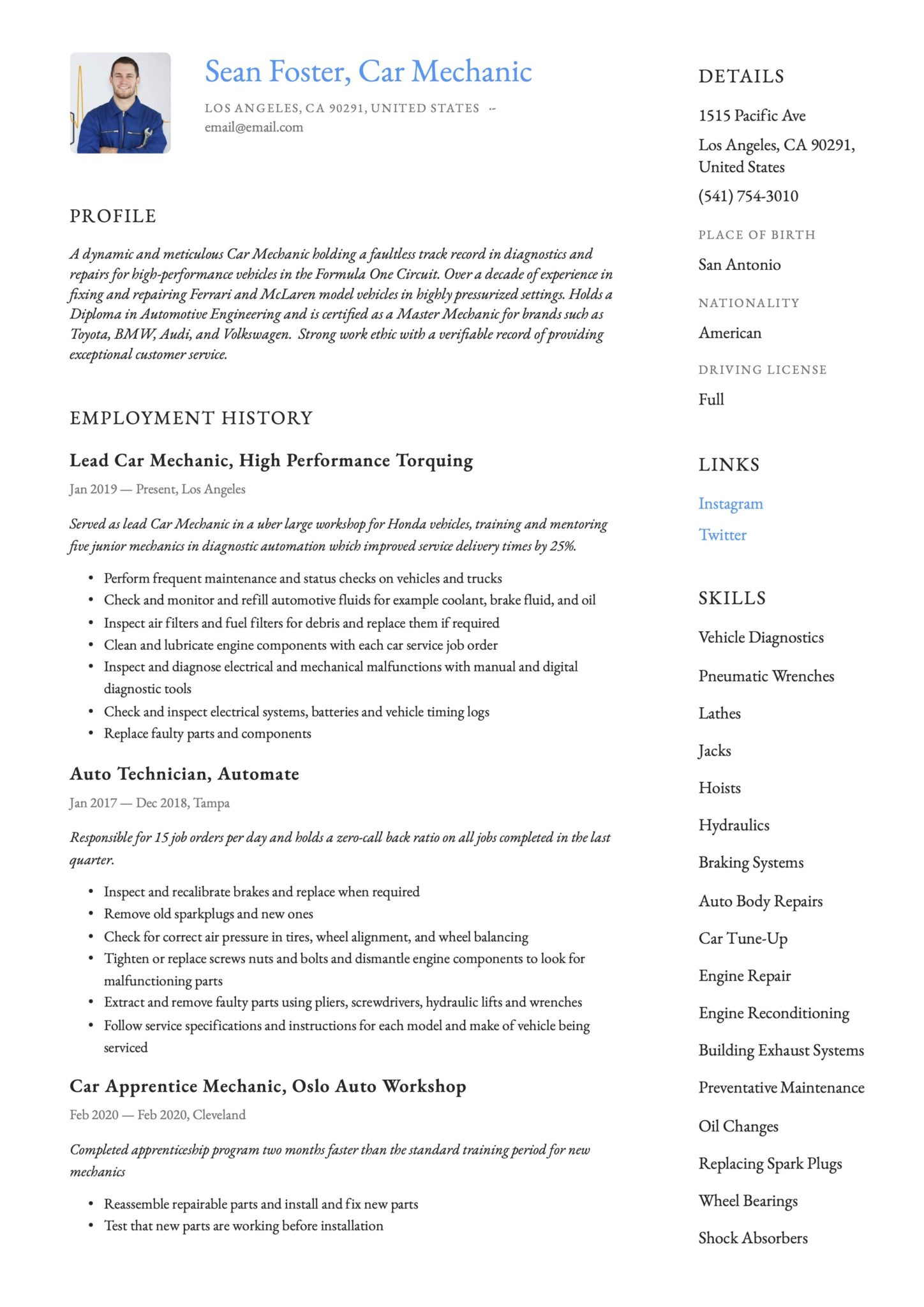 Sample Resume for Heavy Vehicle Mechanic Car Mechanic Resume & Guide 19 Resume Examples 2022