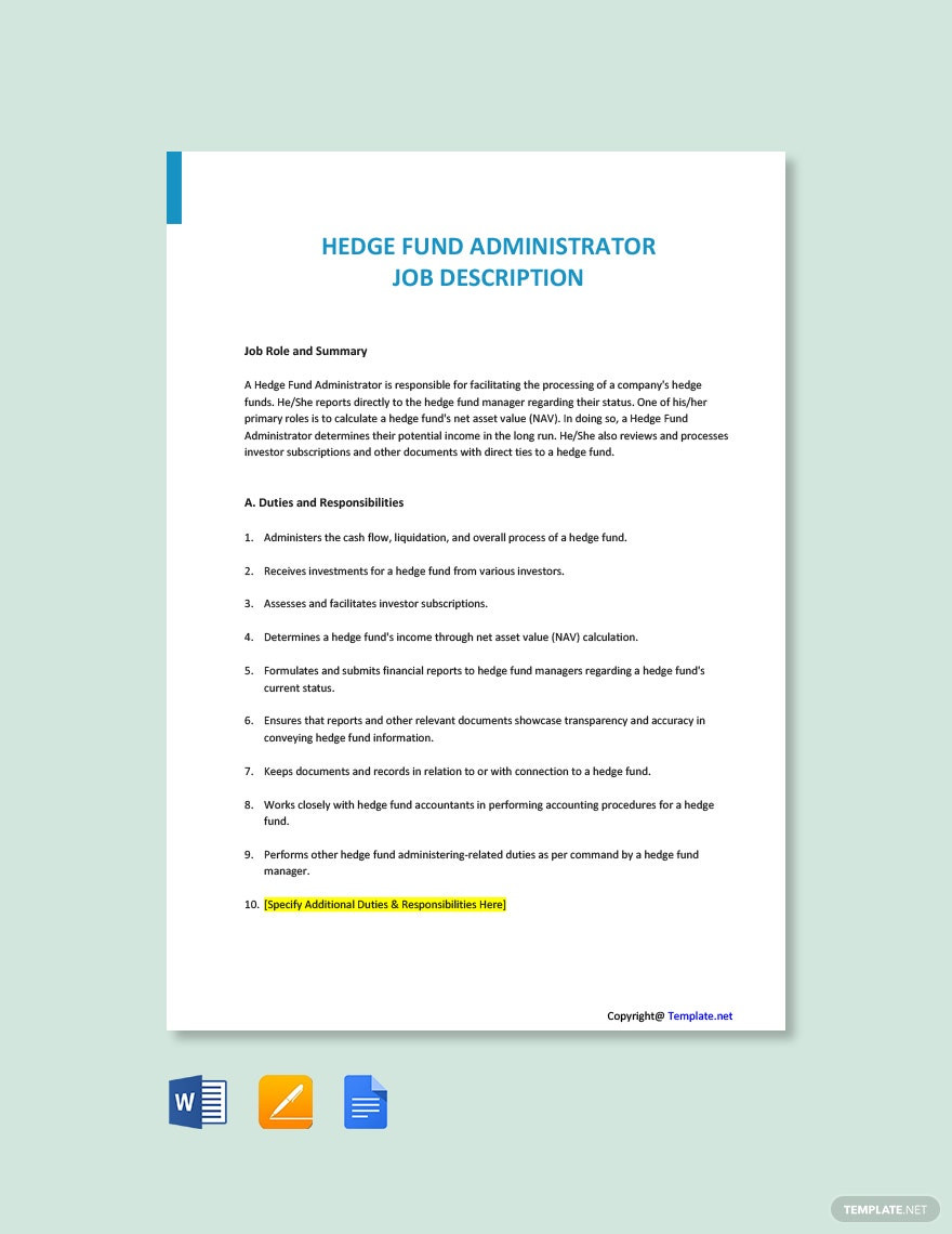 Sample Resume for Hedge Fund Administrator Hedge Fund Administrator Job Description Template – Google Docs …