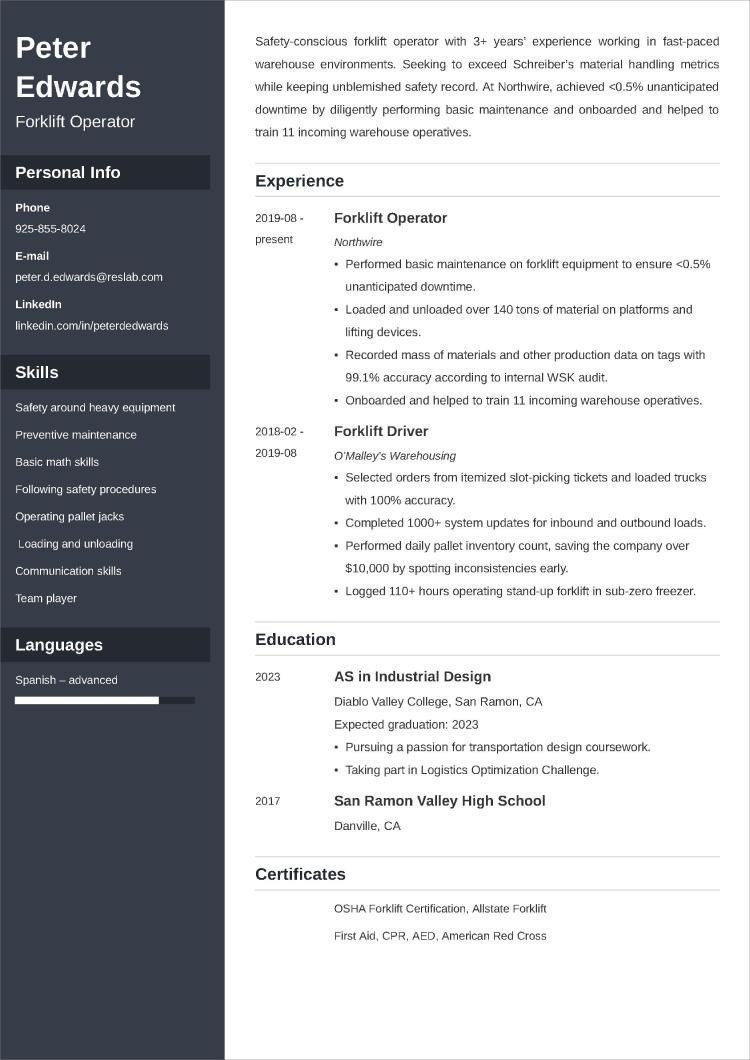 Sample Resume for Hi Lo Driver forklift Operator Resumeâsample, Job Description & Tips