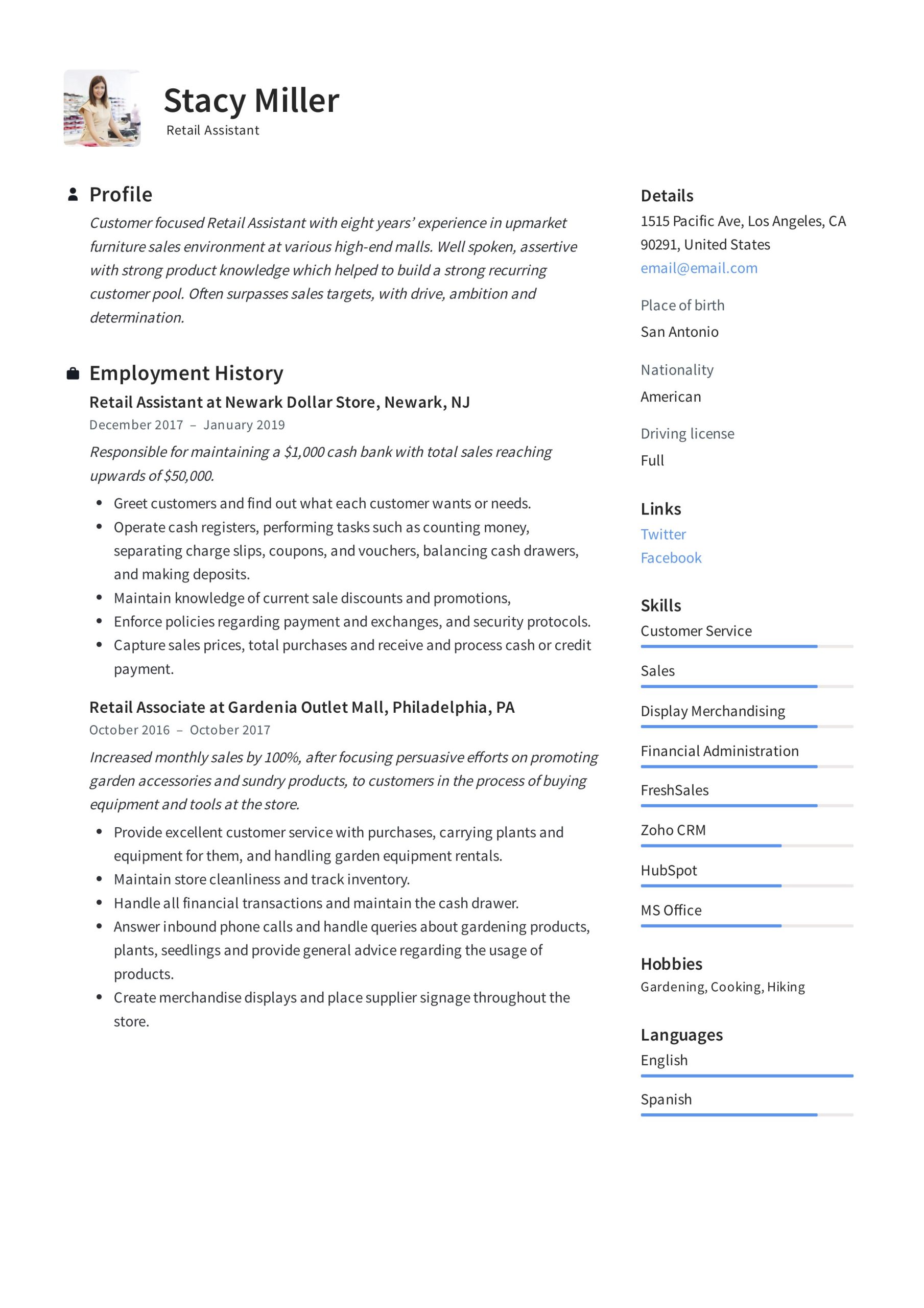 Sample Resume for High End Retail Position 12 Retail assistant Resume Samples & Writing Guide – Resumeviking.com